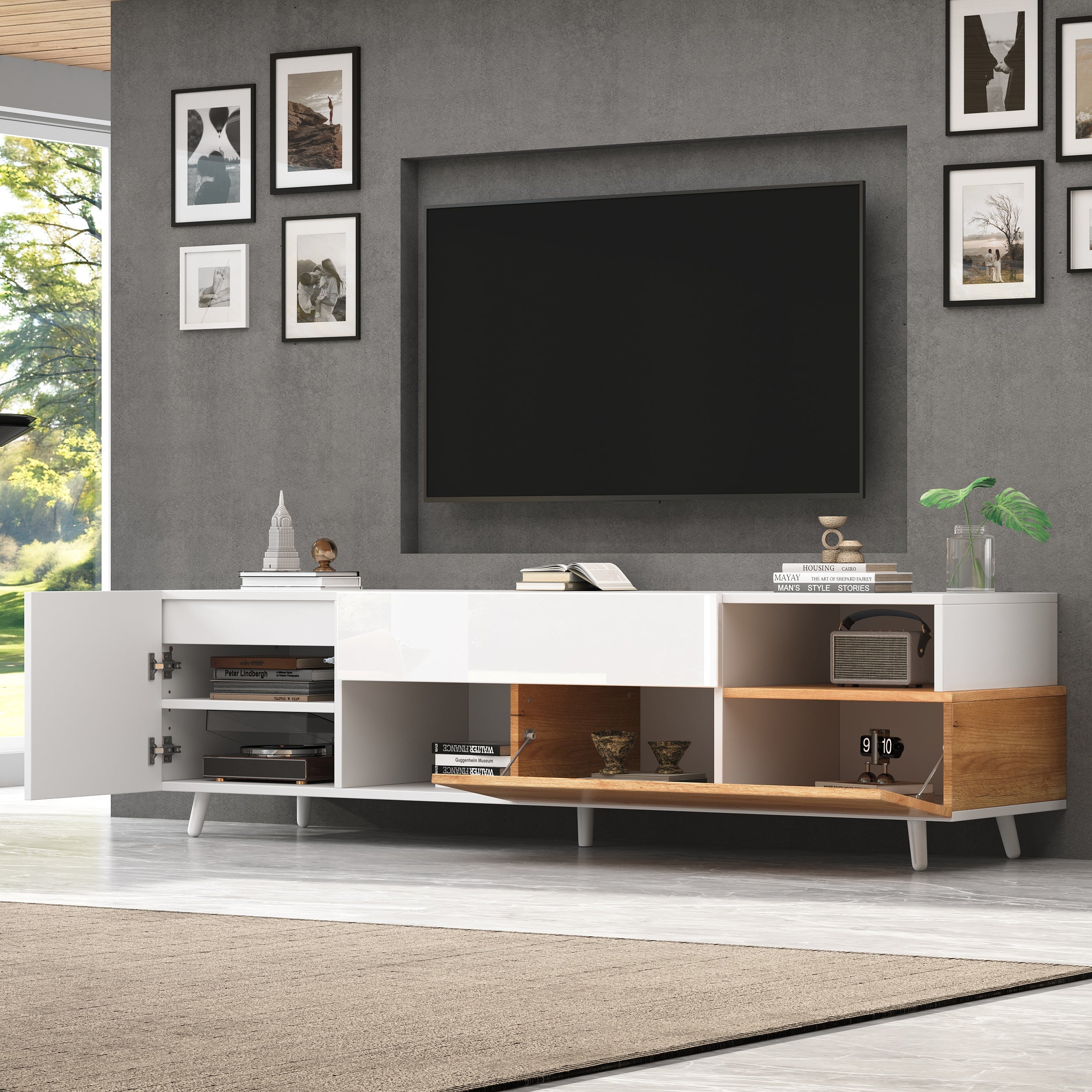 Logidon TV-meubel 180x38x50 cm witte houtlook deur en lade