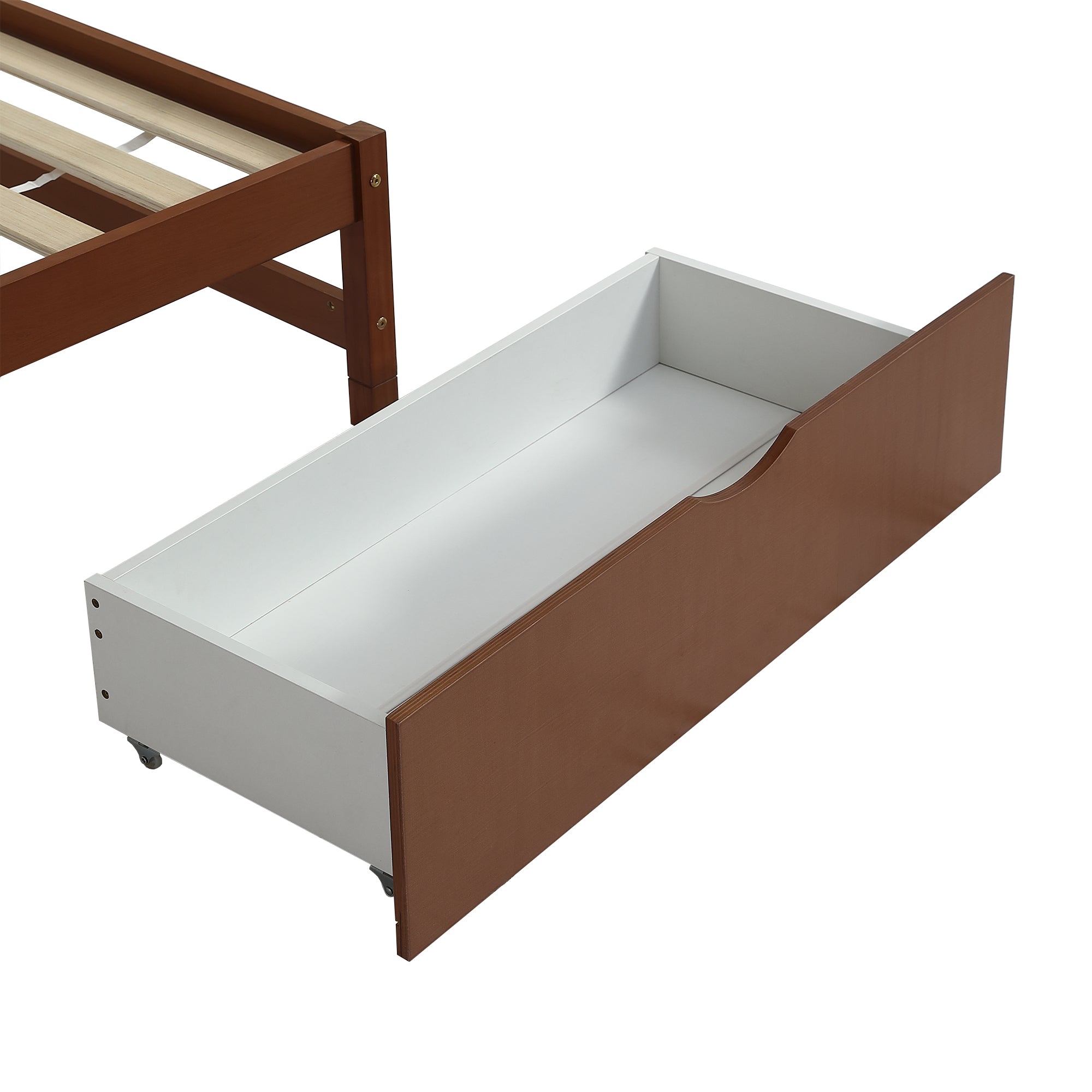 Logidon kinderbed 90x200 roodbruin houten bed met 2 lades en wielen