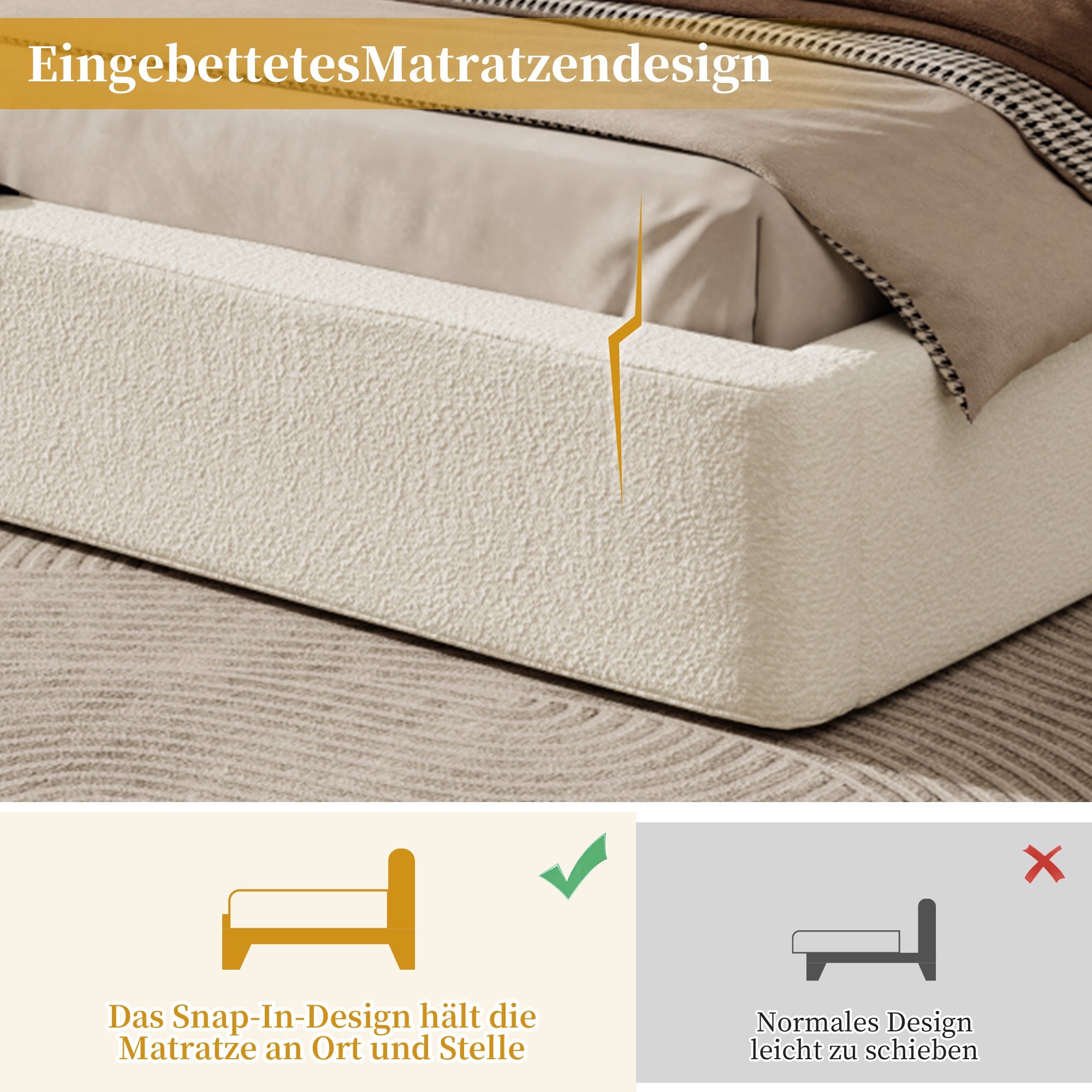 Logidon gestoffeerd bed 180x200 beige bouclé met opbergruimte hydraulische lift