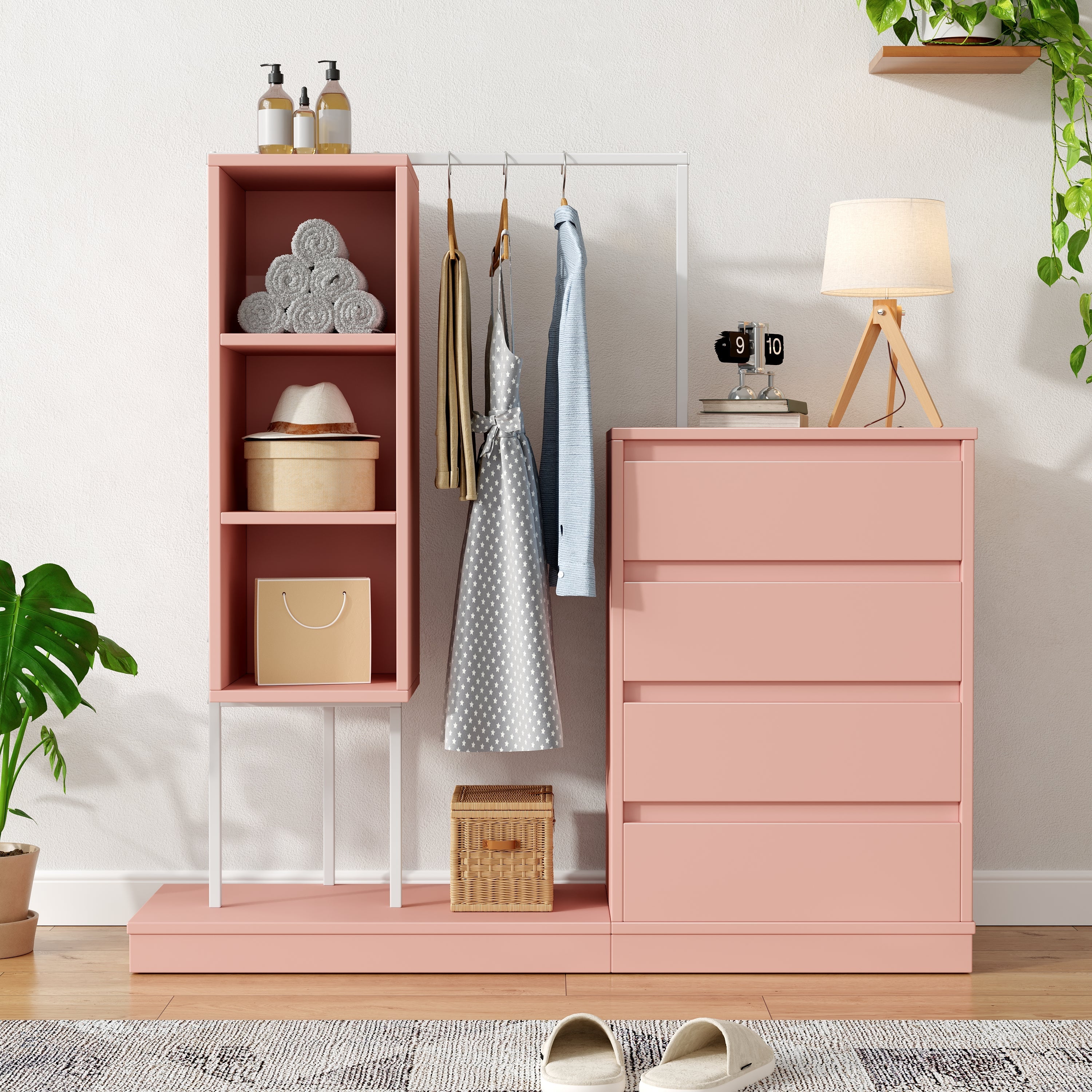 Logidon Kledingkast Roze 140x40x135 cm met lades en roede