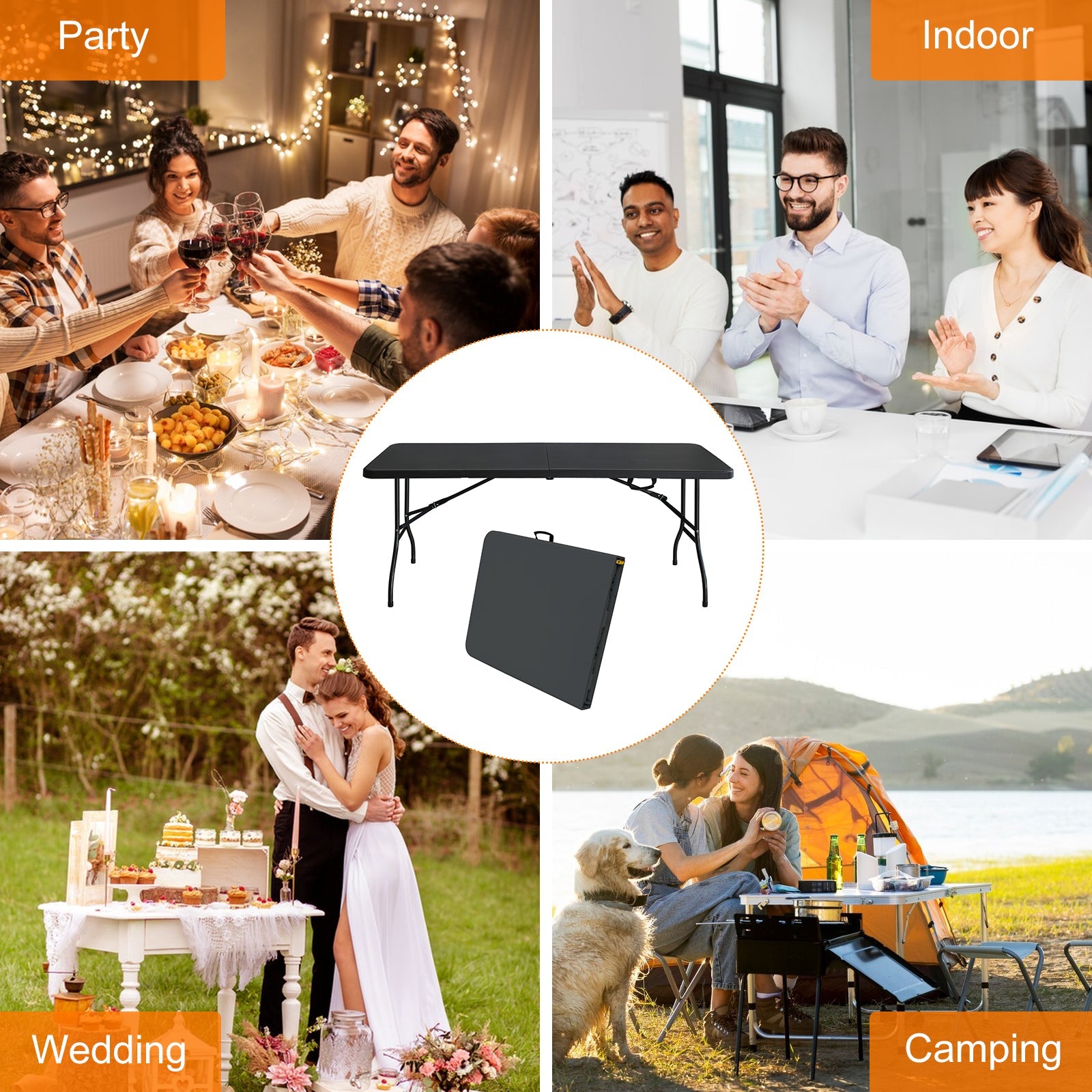 Logidon 180 cm klaptafel heavy duty zwart met handvat
