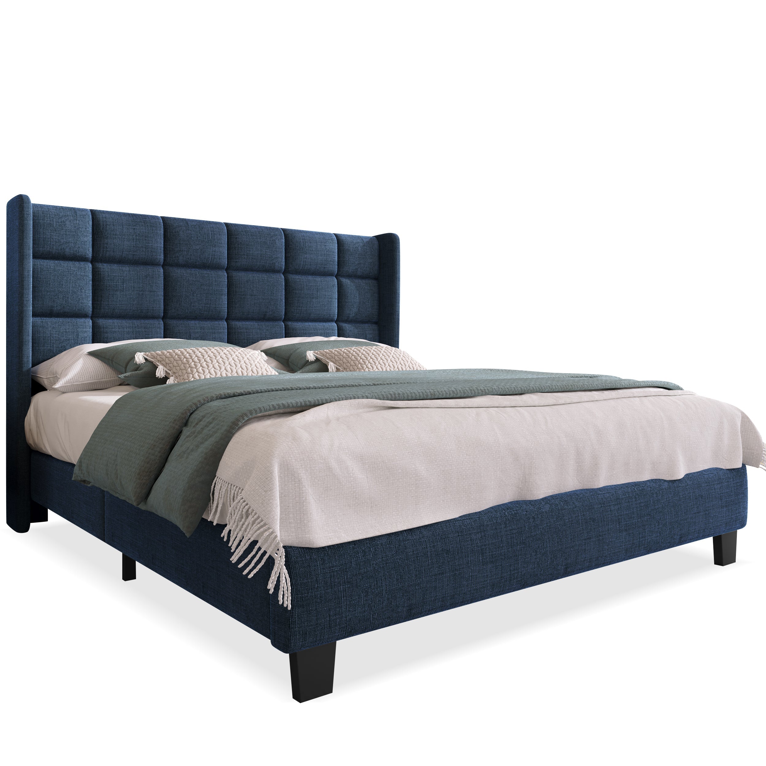 Logidon gestoffeerd bed 140x200 cm blauw linnen gecapitonneerd hoofdeinde