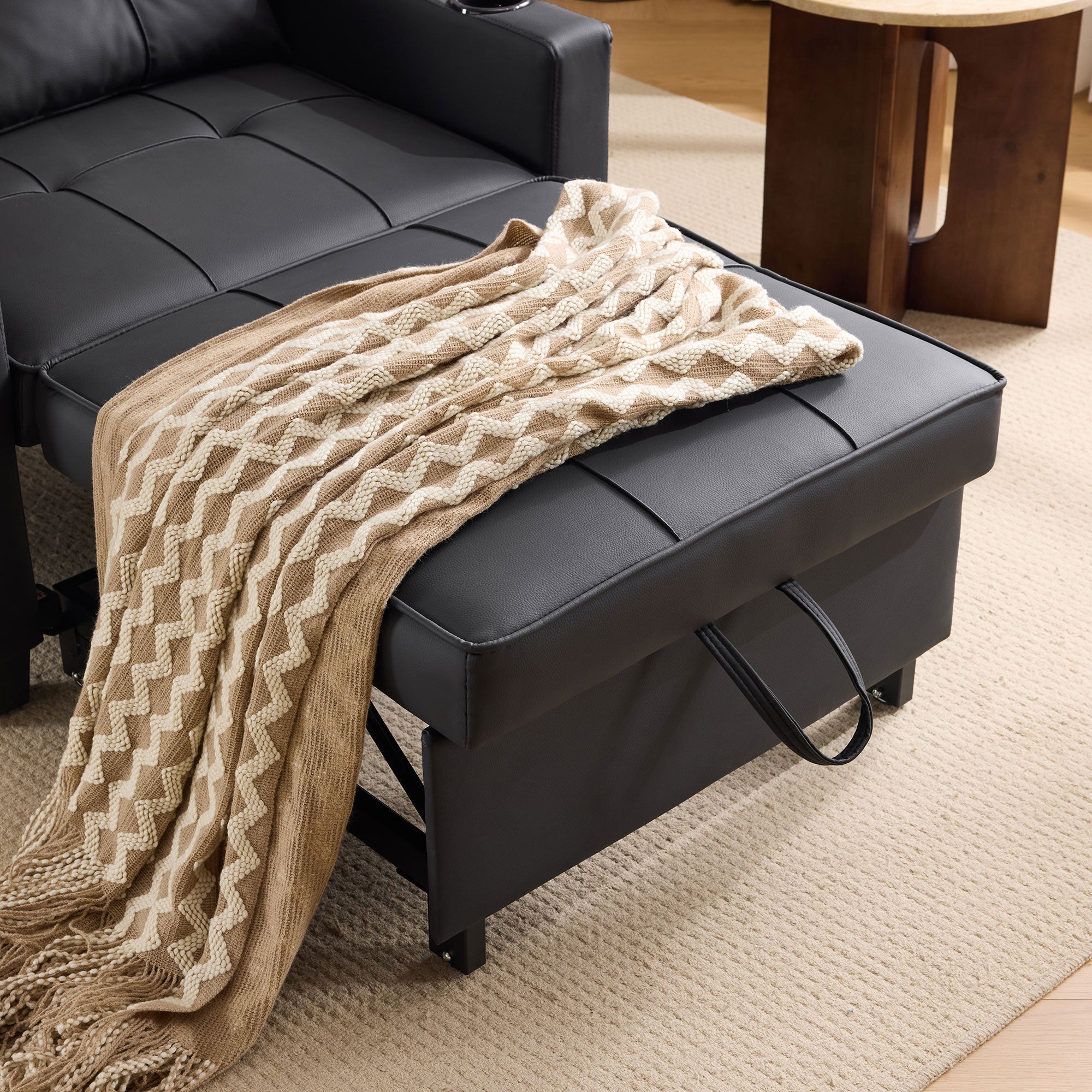 Logidon 3-in-1 uitschuifbare slaapbank, fauteuil, zwarte USB-bekerhouder