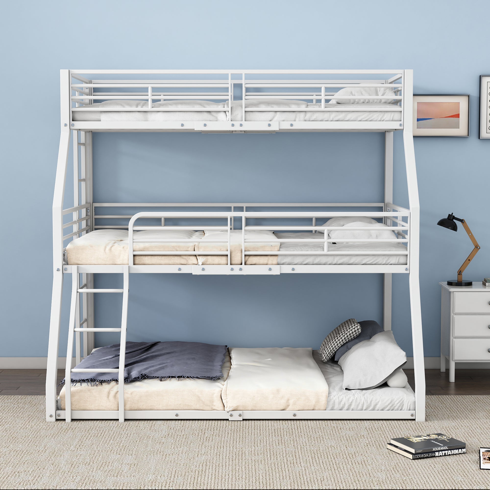 Logidon stapelbed 90x200 cm driedubbel metalen bedframe wit