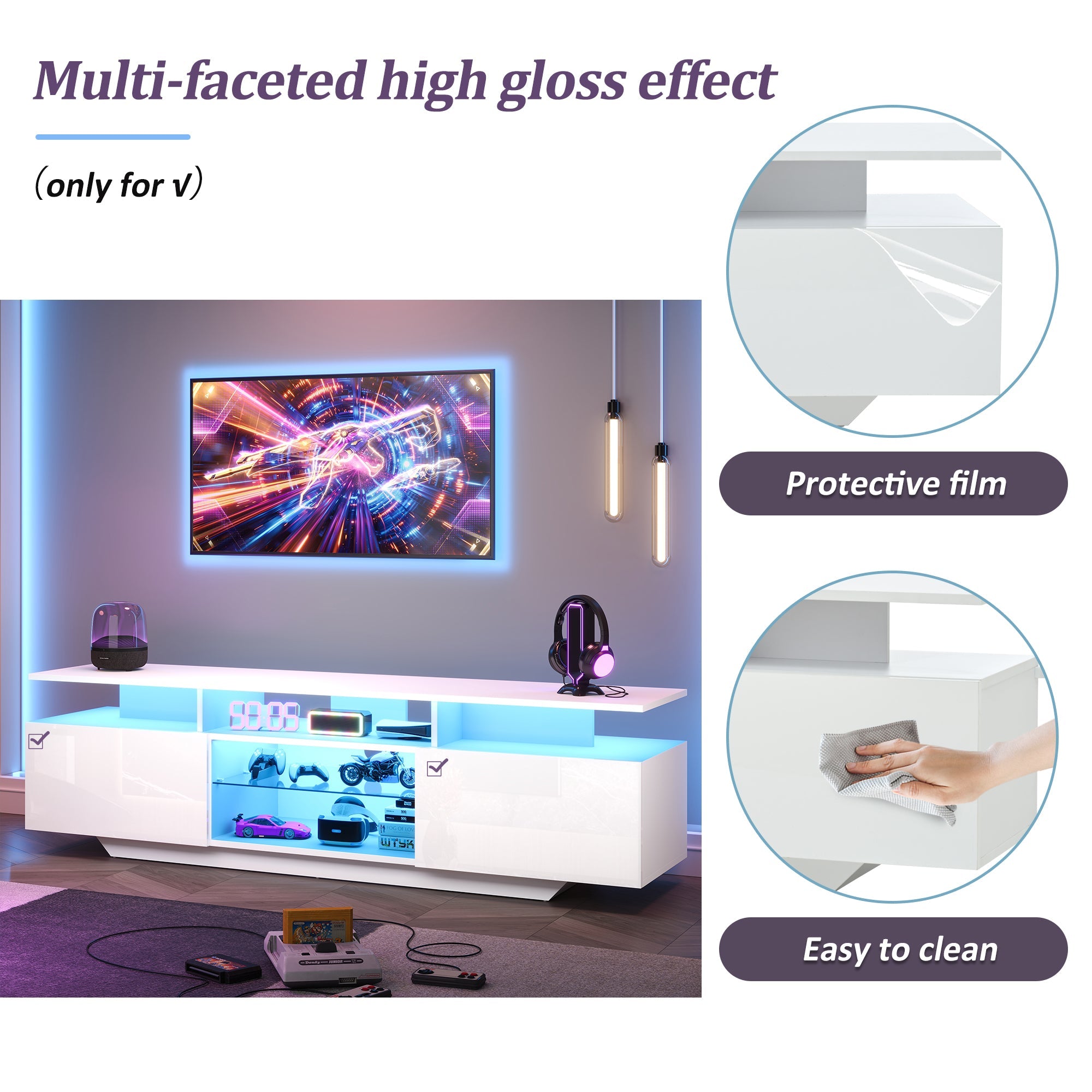 Logidon TV-meubel hoogglans wit 160 x 40 x 45 cm met LED lichtstrip glasplanken