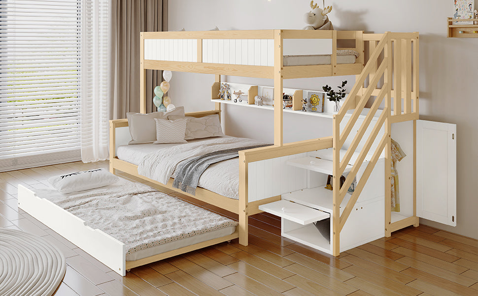 Logidon stapelbed naturel raster hoektrap onderschuifbed 90x200 120x200