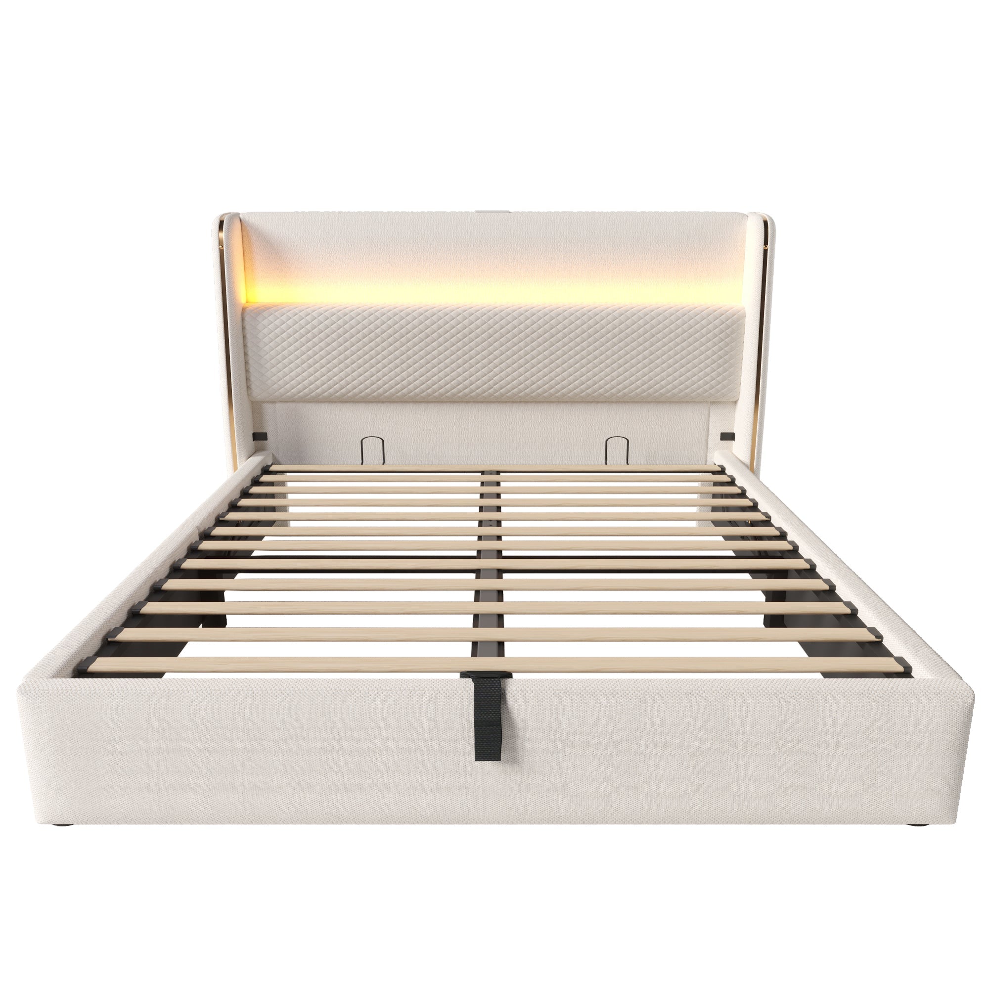 Logidon hydraulisch bed 140x200 beige linnenlook met LED