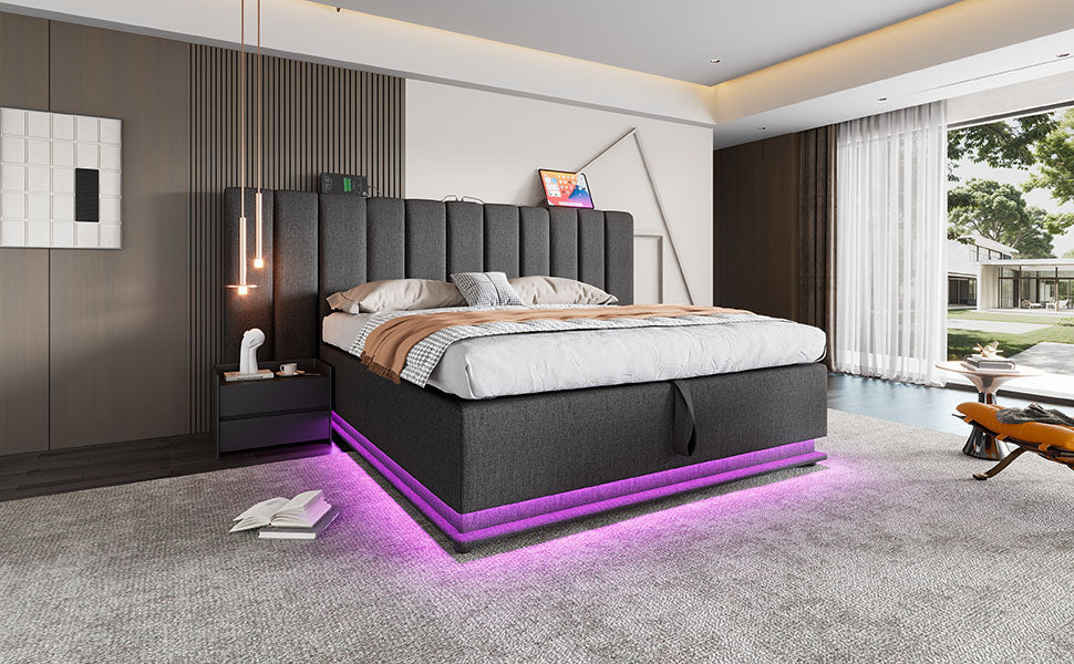 Logidon gestoffeerd bed 160x200 grijs met opbergruimte LED app bediening