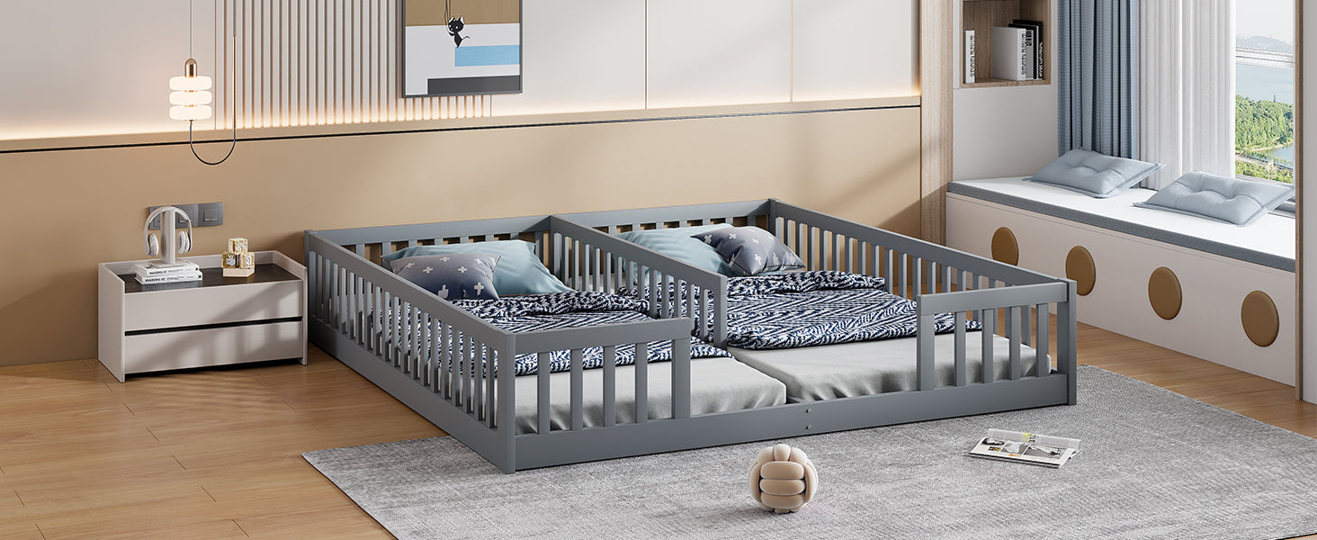 Logidon gestoffeerd bed 90x200 grijs met veiligheidsrailing lattenbodem