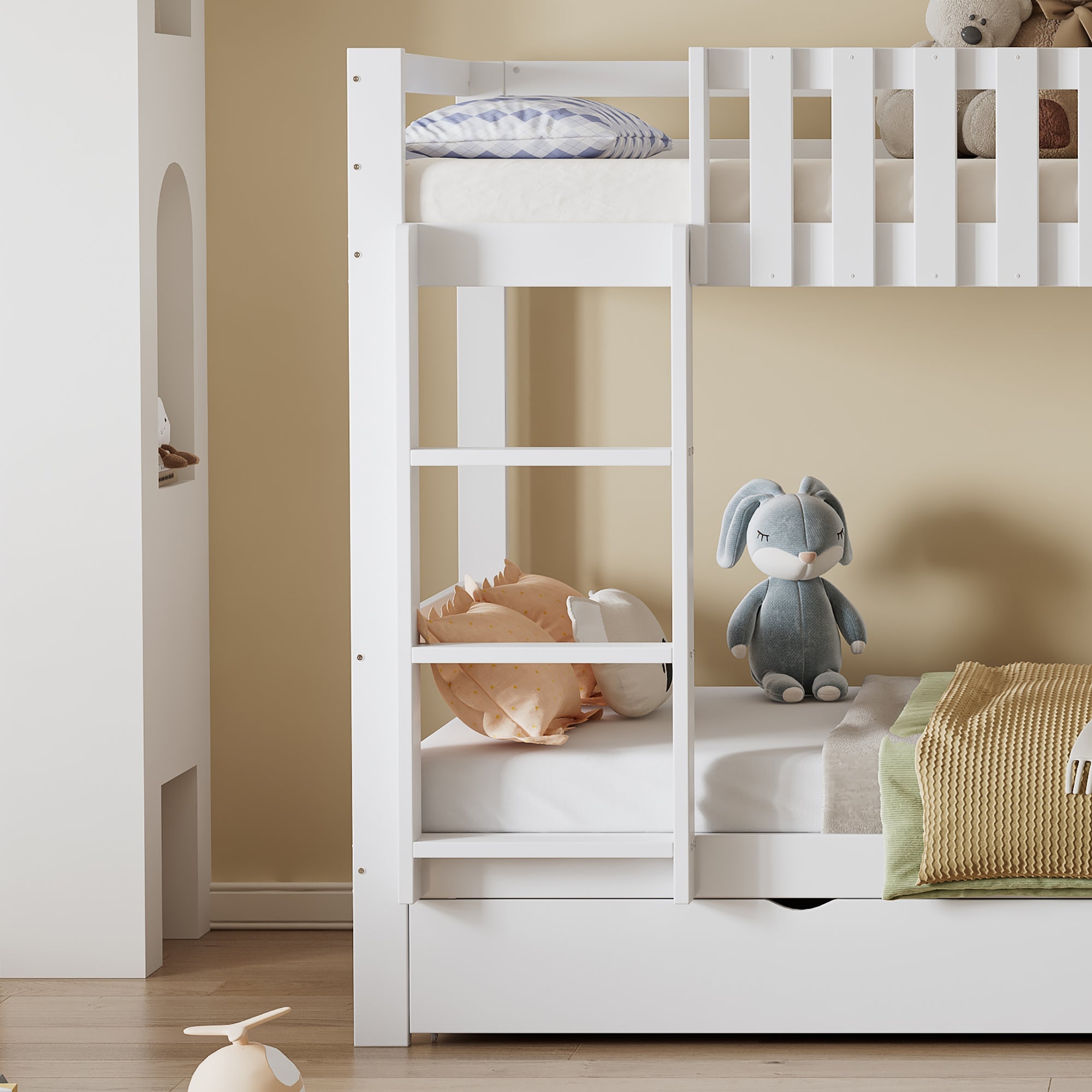 Logidon stapelbed met glijbaan en grote lade 90x200 wit