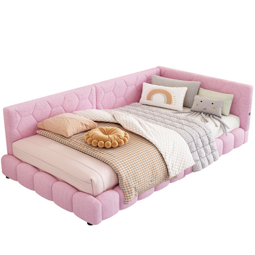 Logidon Daybed 90x200 roze slaapbank met USB TypeC lichte kleuren