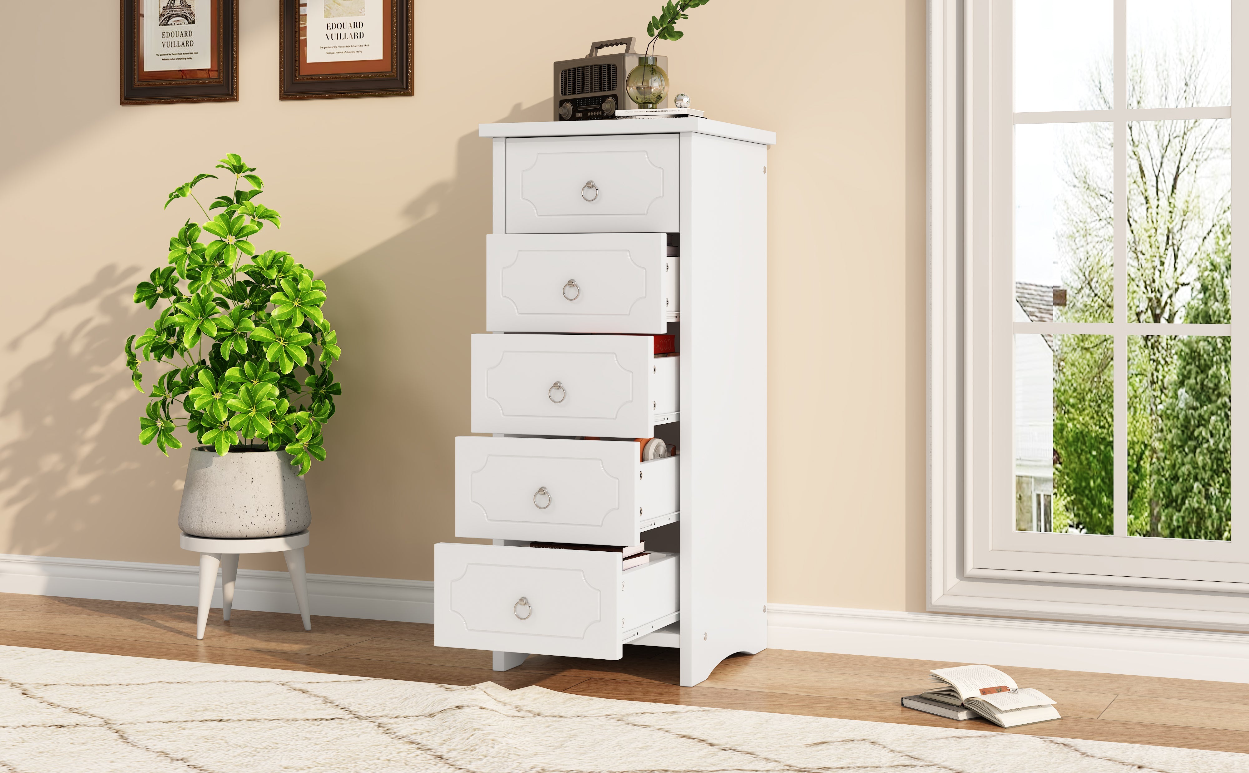 Logidon Classic Chest of Drawers White with 5 Drawers Silent Glides