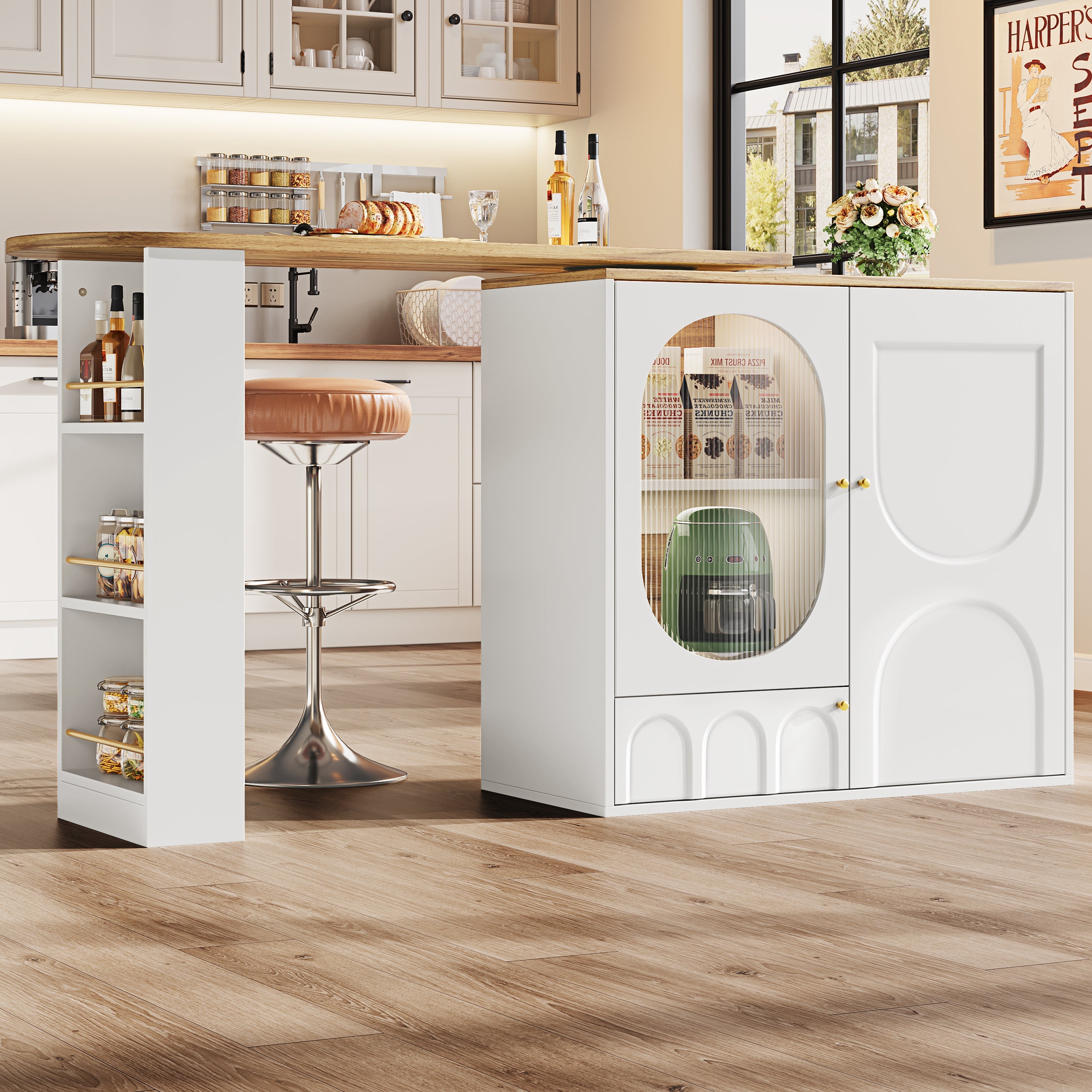 Logidon 360° Draaibare Bartafel Keukeneiland Wit Zwart Met Opbergruimte