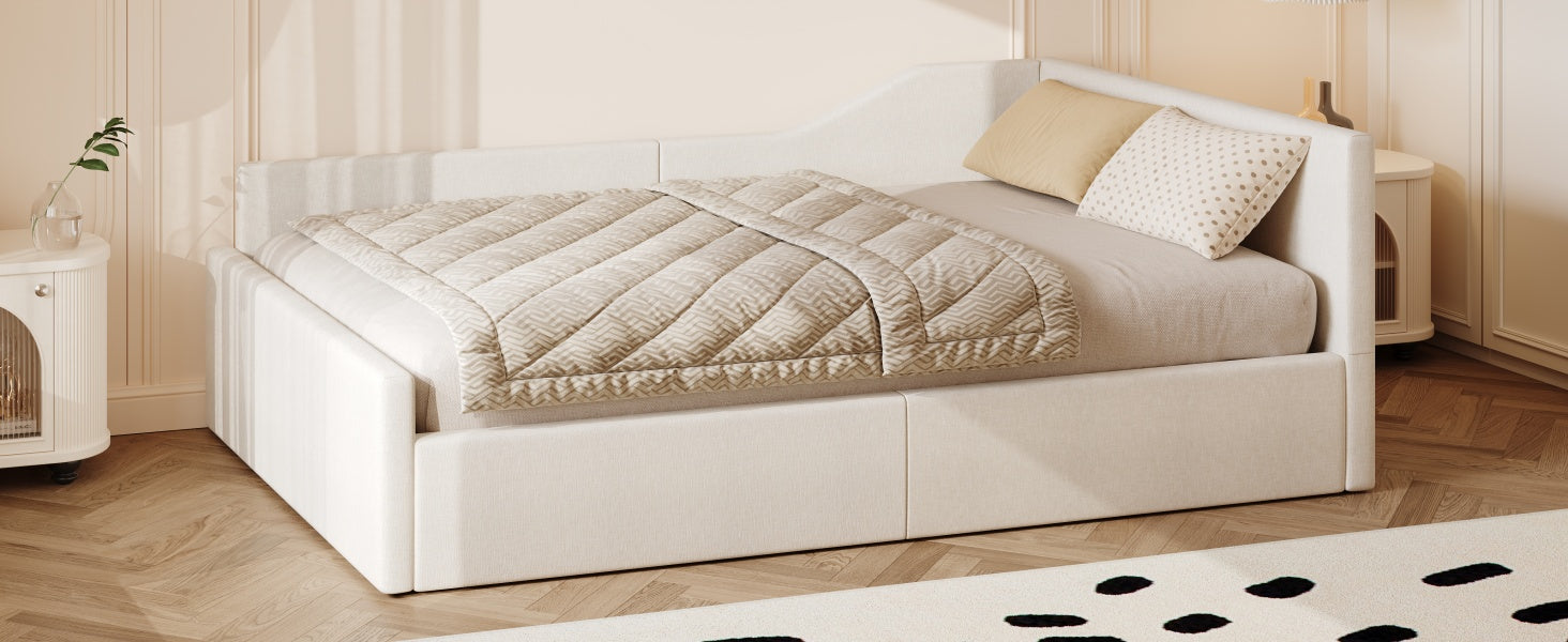 Logidon gestoffeerd dagbed 140x200 met opbergruimte beige