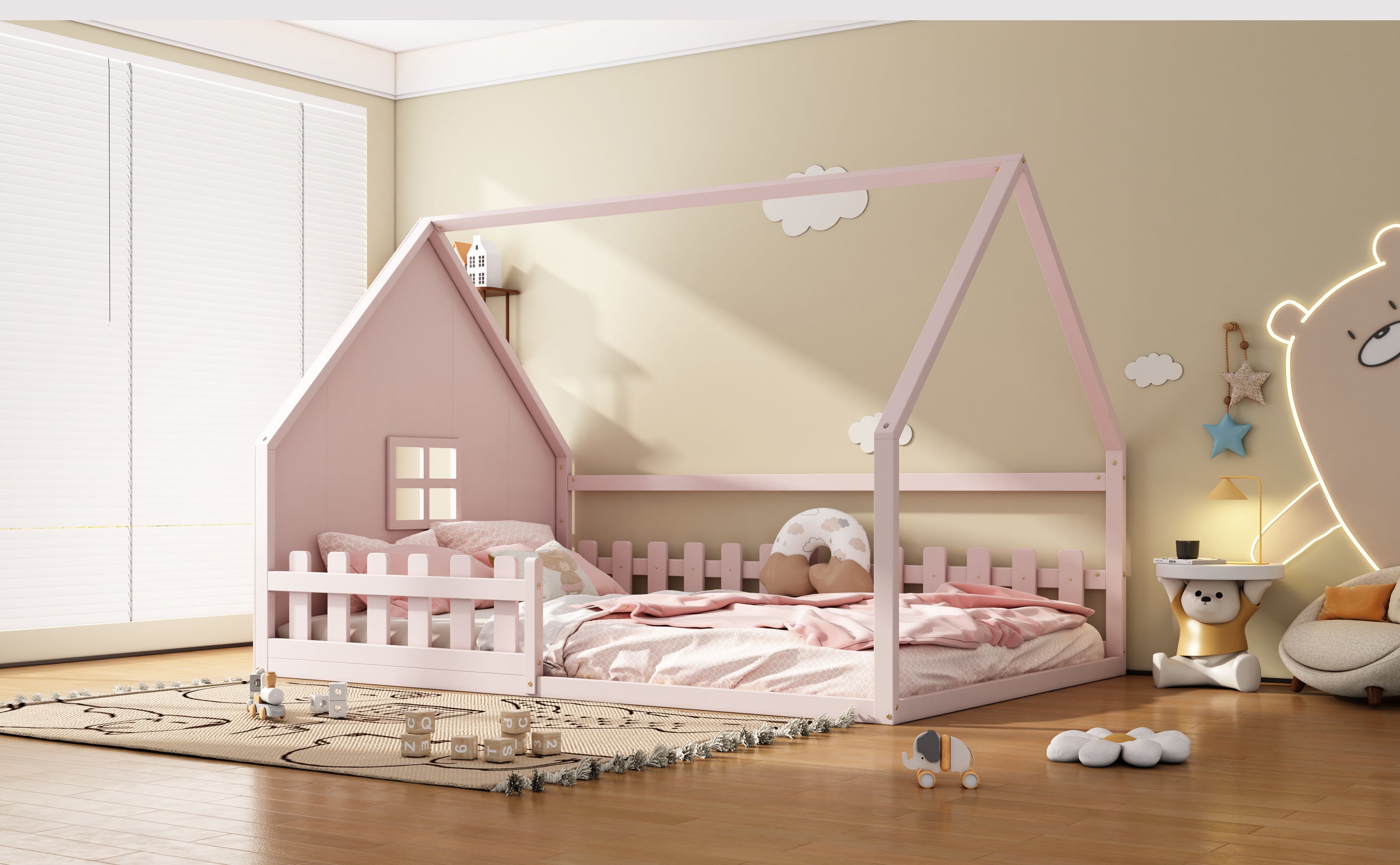 Logidon vlakbed 140x200 cm roze kinderbed met railing