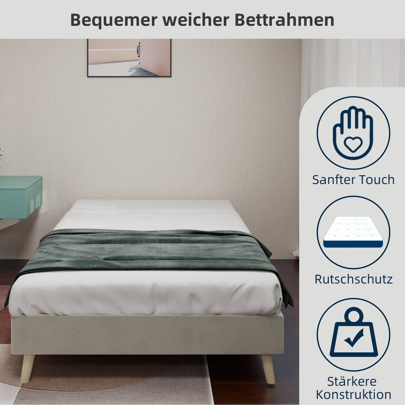 Bedframe in Logidon stof 90x200 beige fluwelen stof
