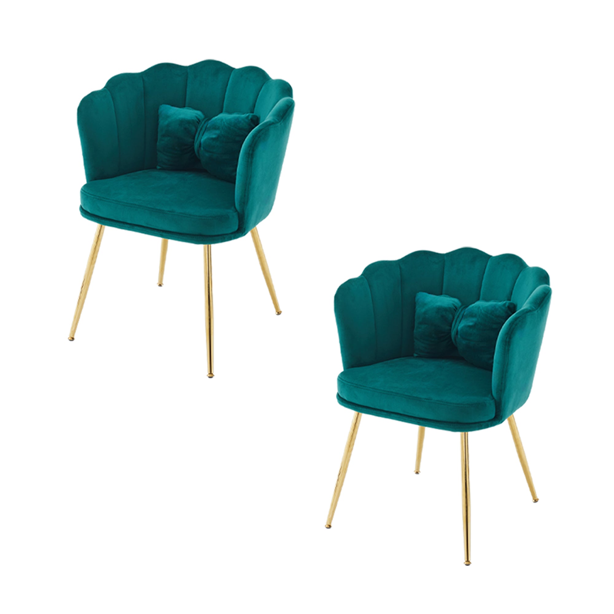 Logidon Velor Chair Set Green Petal Back Gold Legs Set of 2