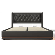 Logidon gestoffeerd bed 140x200 cm zwart PU met opbergruimte USB-C LED