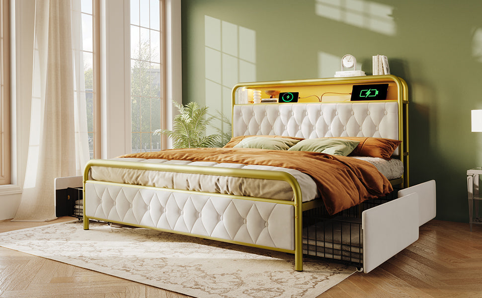Logidon gestoffeerd bed 160x200 wit fluweel USB C oplaadfunctie LED