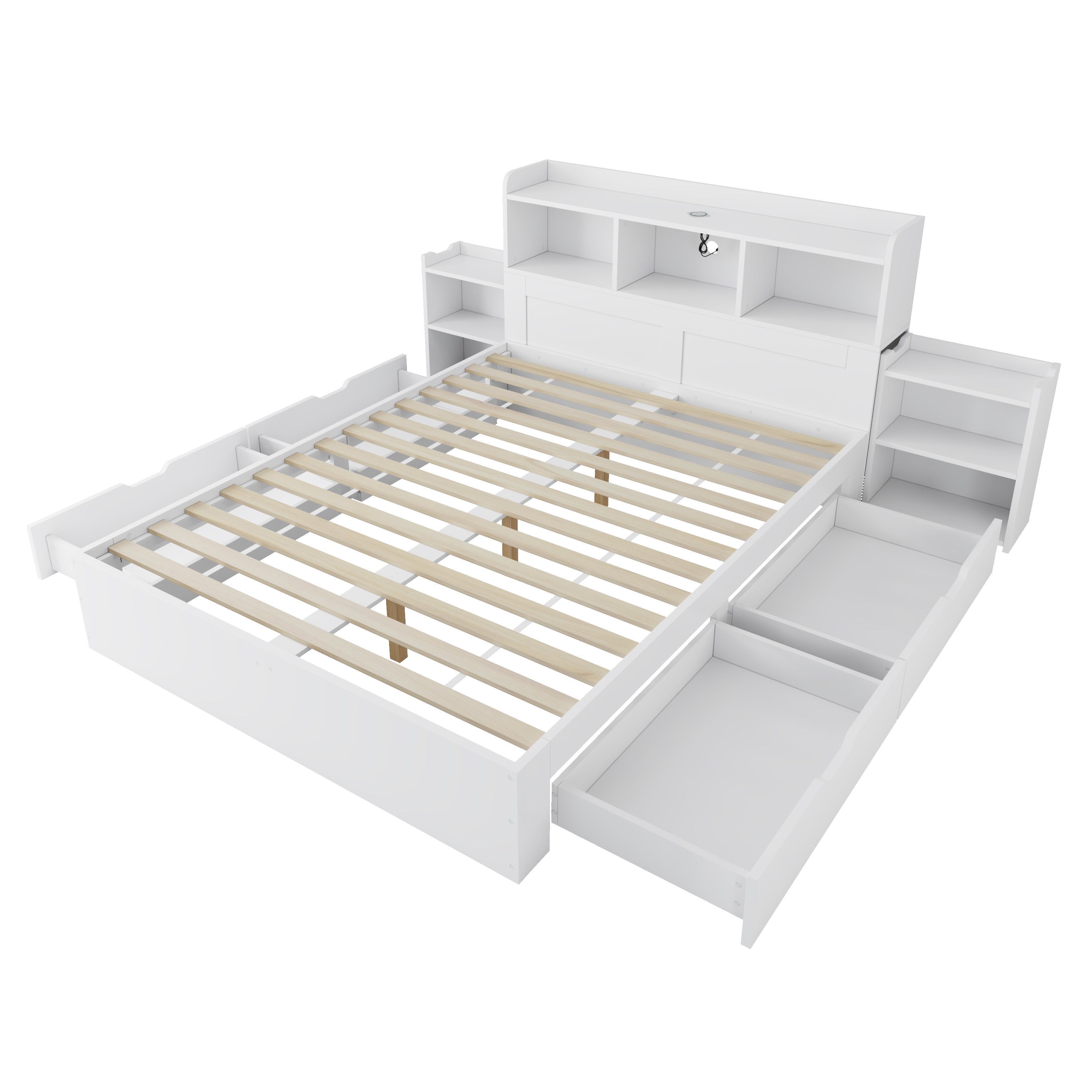 Logidon tweepersoonsbed 140x200 wit met lattenbodem uitschuifbare nachtkastjes