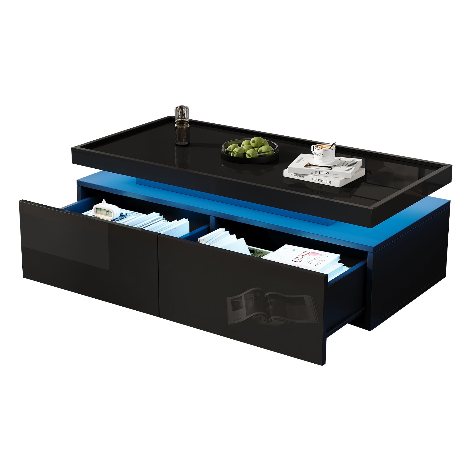 Logidon hoogglans salontafel 95x45x35 cm met LED verlichting zwart