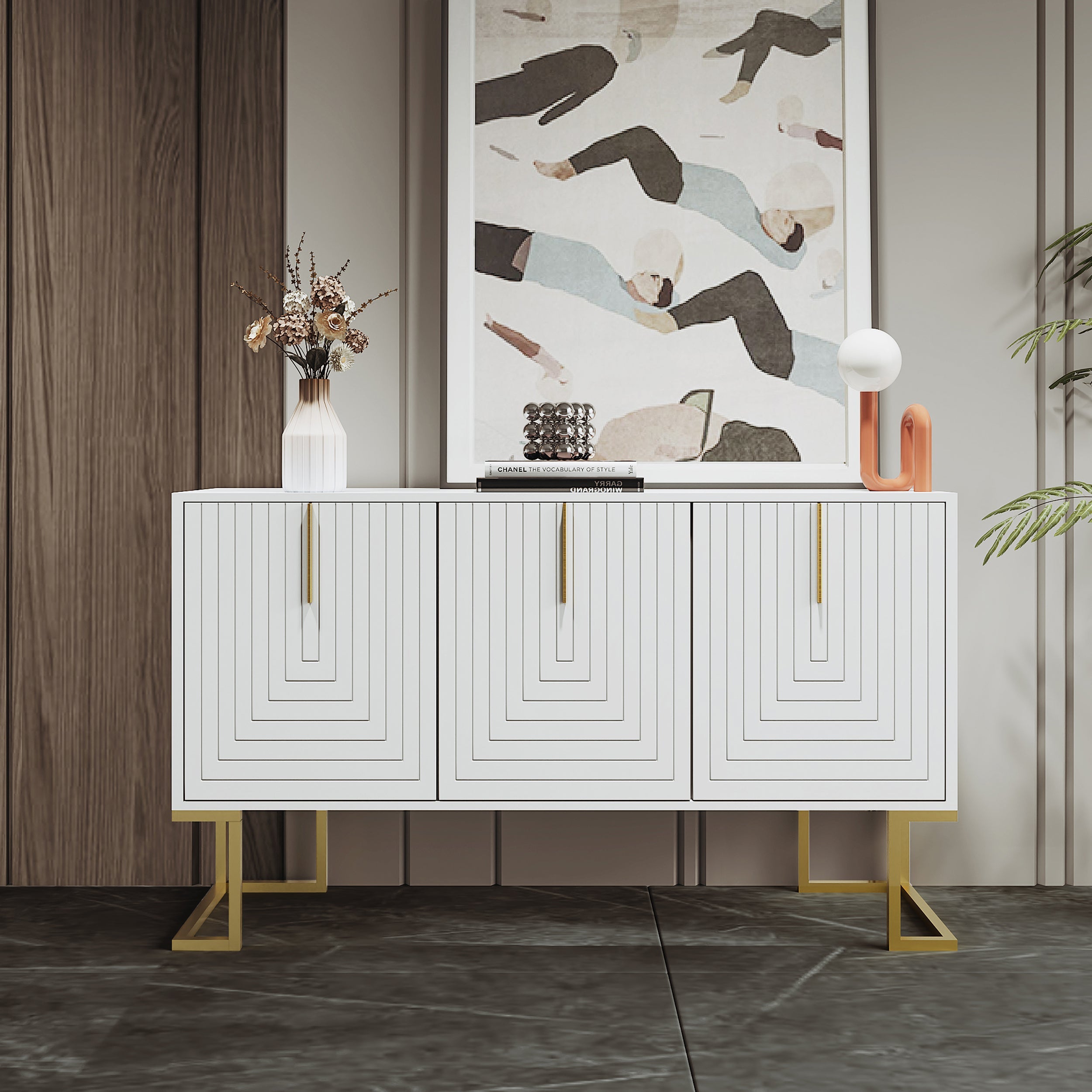Logidon Dressoir 3 Deuren Met Verstelbare Planken Wit 138 x 40 x 80 cm