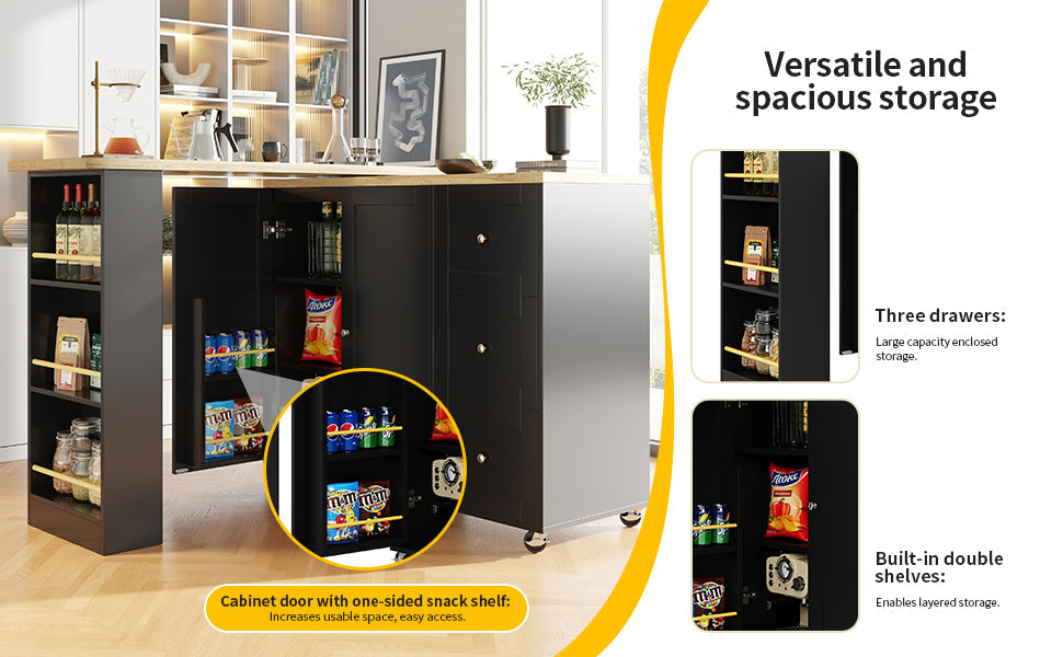 Logidon 360 graden draaibare eettafel zwart 138-209x39x104 met wielen