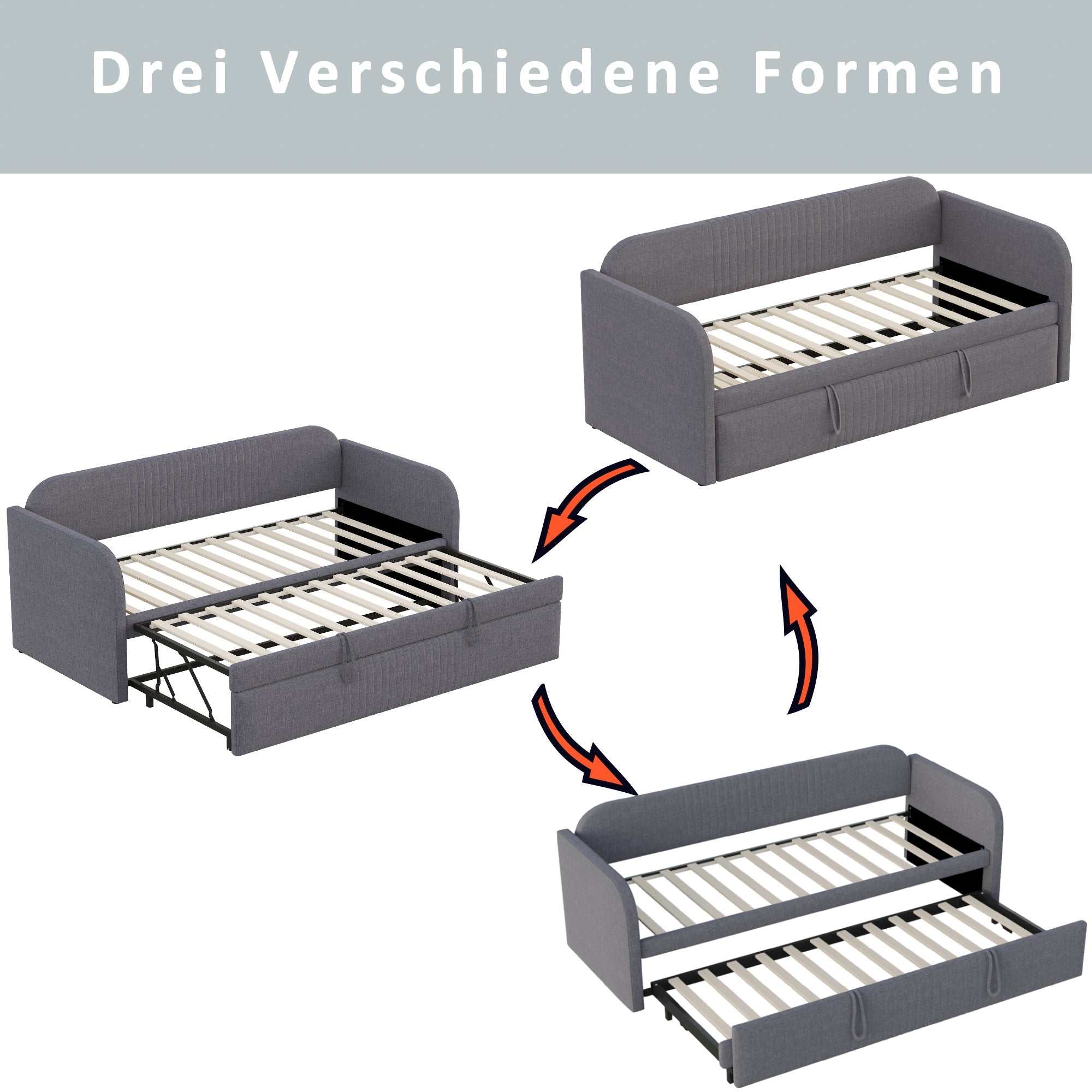 Logidon uitschuifbare gestoffeerde slaapbank 90x190 grijze lattenbodem