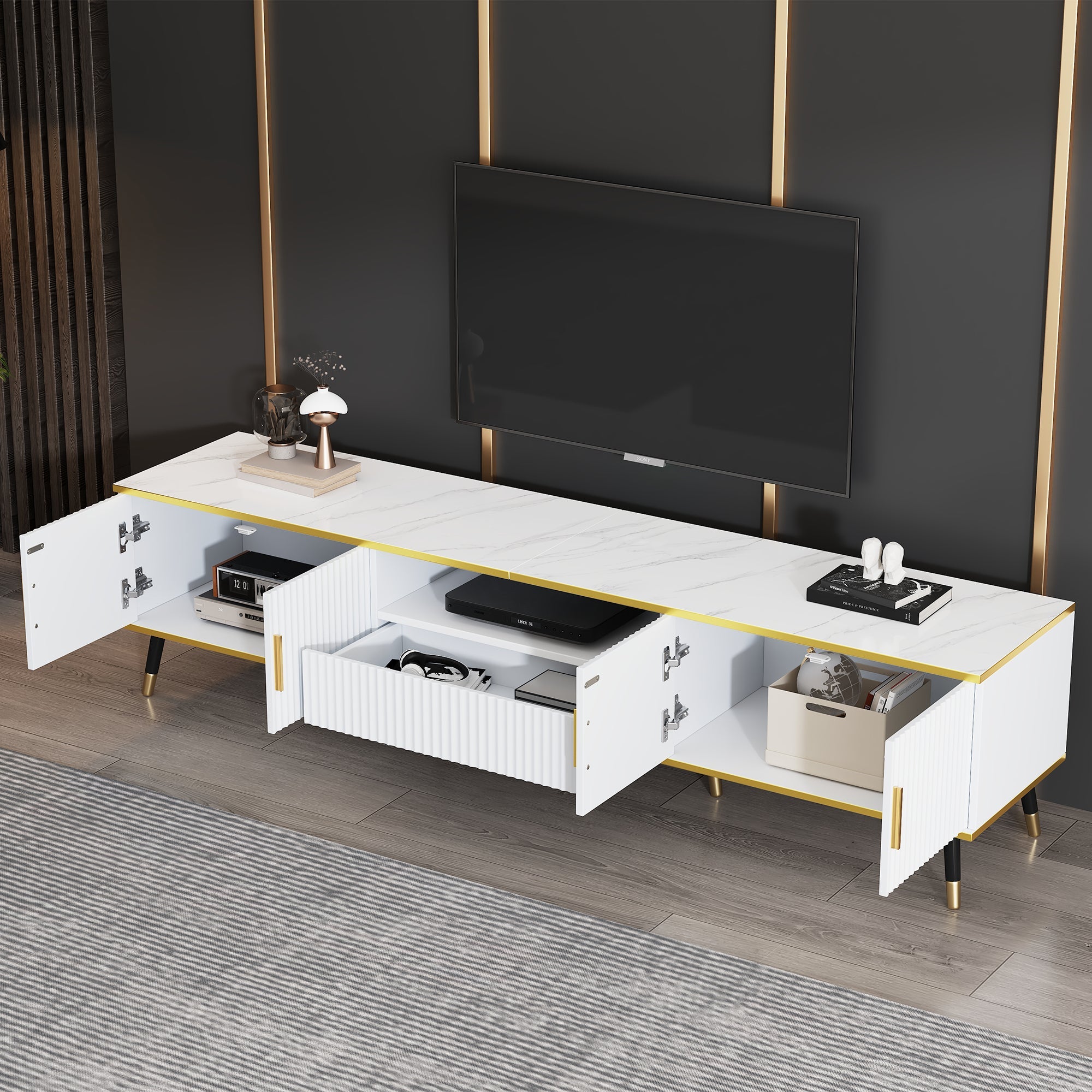 Logidon Modern TV-meubel Wit Marmerlook 200x40x46 cm