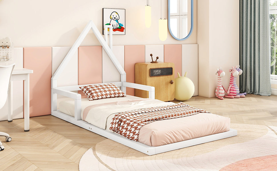 Logidon kinderbed 90x200 cm huisvorm plat bed massief grenen wit
