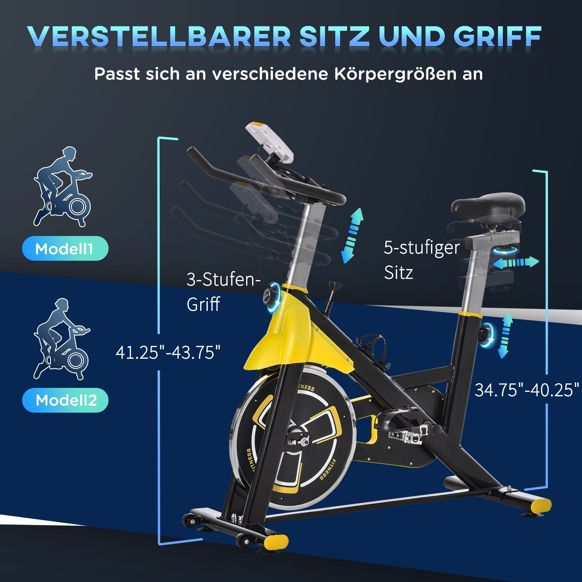 Logidon fietstrainer in hoogte verstelbaar geel staal met LCD display
