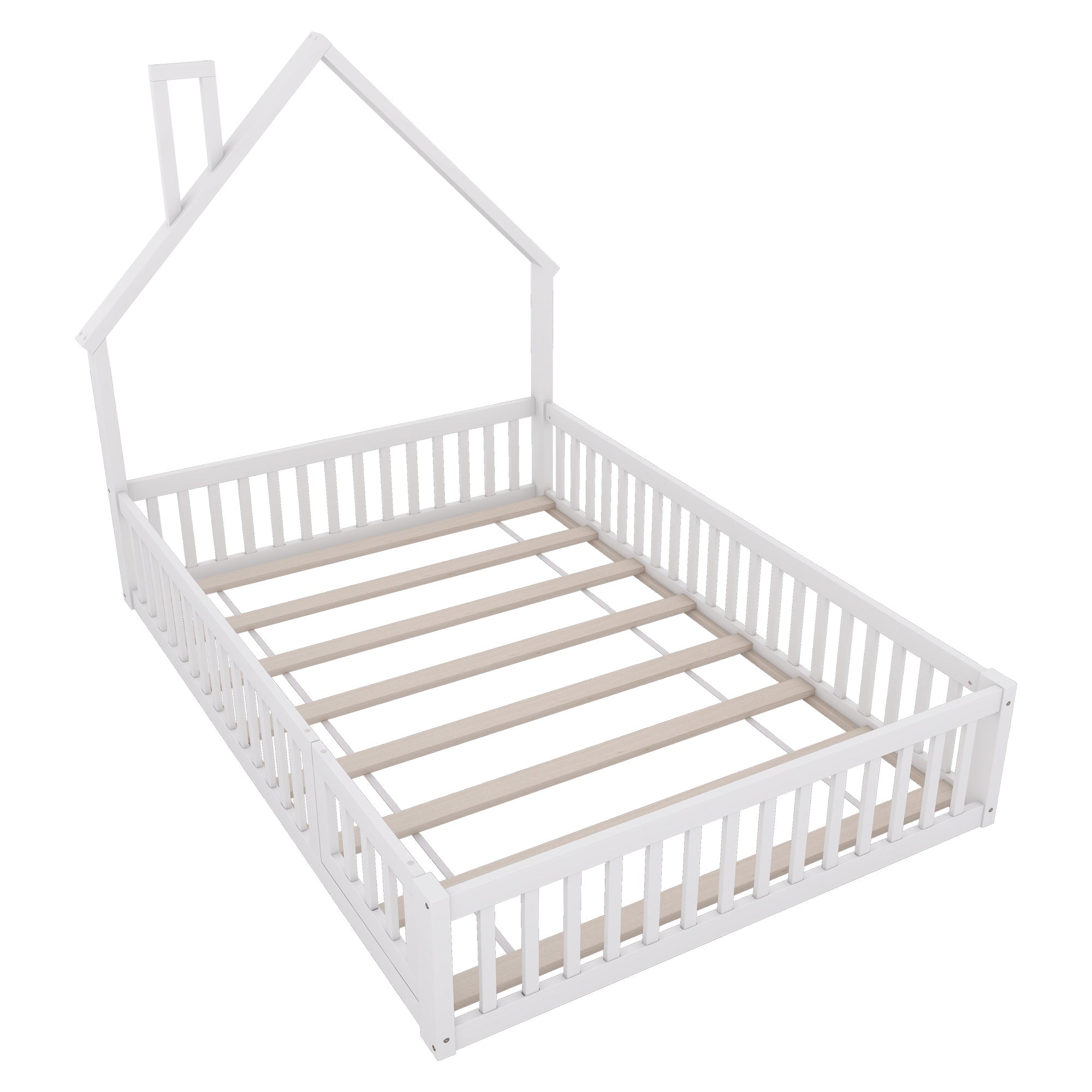 Logidon kinderbed 140x200 schouwvorm wit grenenhout met lattenbodem