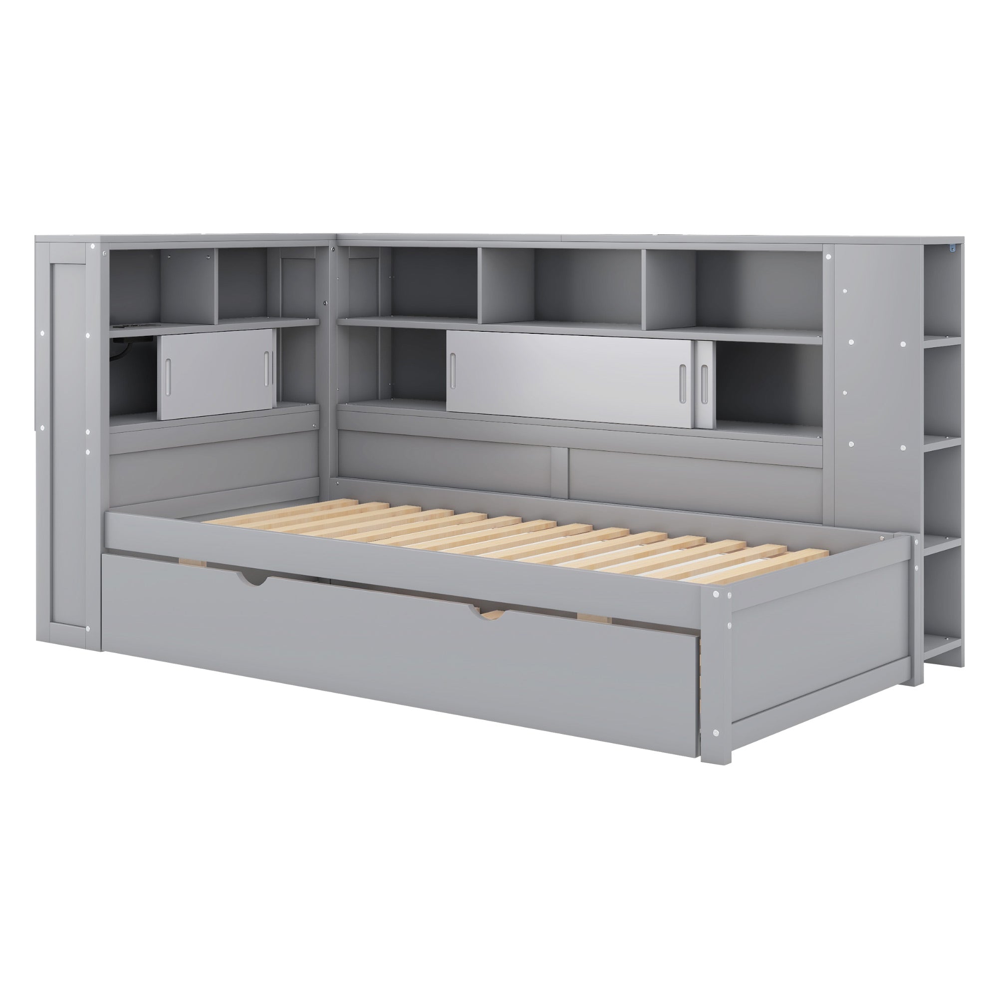 Logidon daybed 90x200 cm grijs met uitschuifbaar bed USB opbergvak