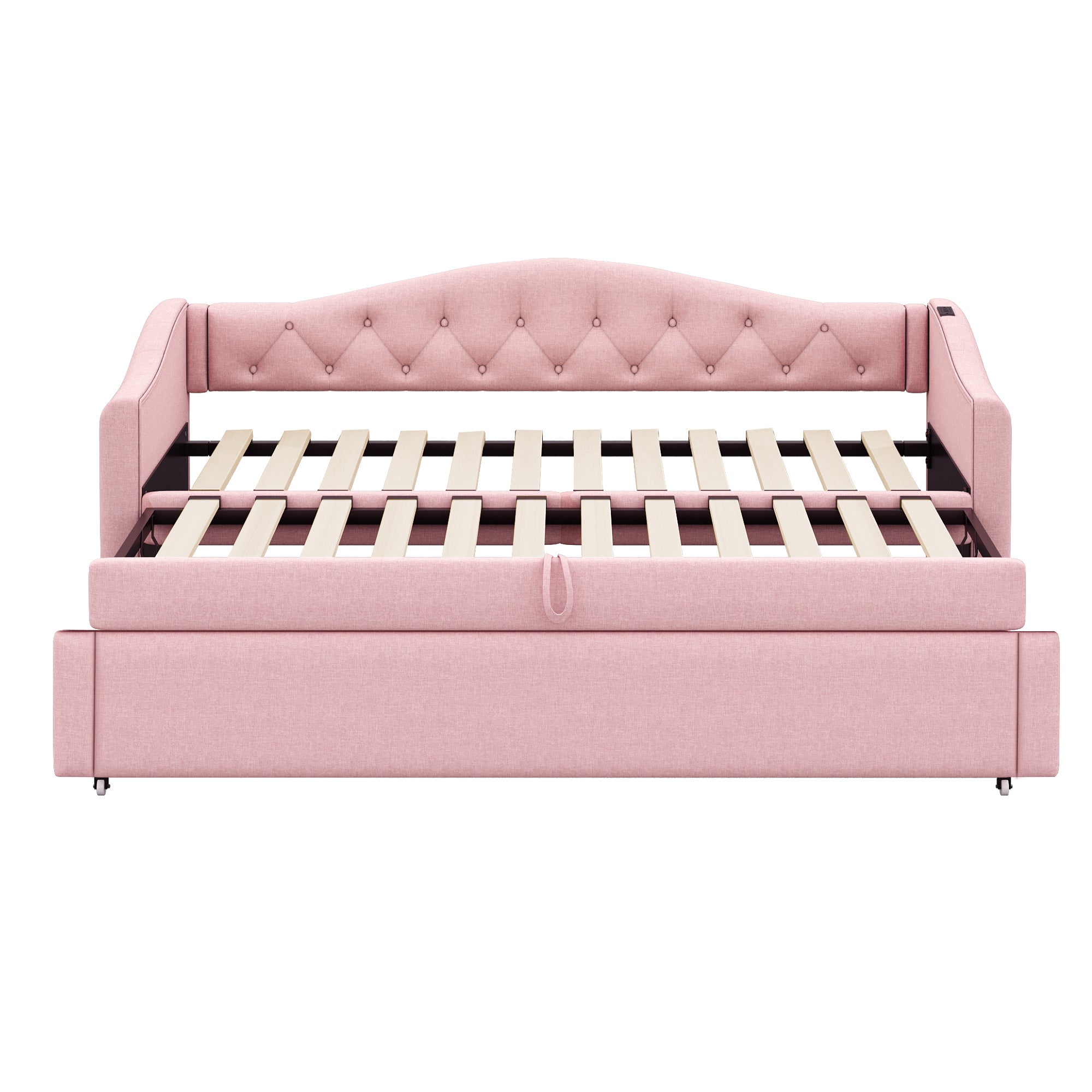 Logidon gestoffeerde slaapbank 90x200 roze linnen USB-aansluiting