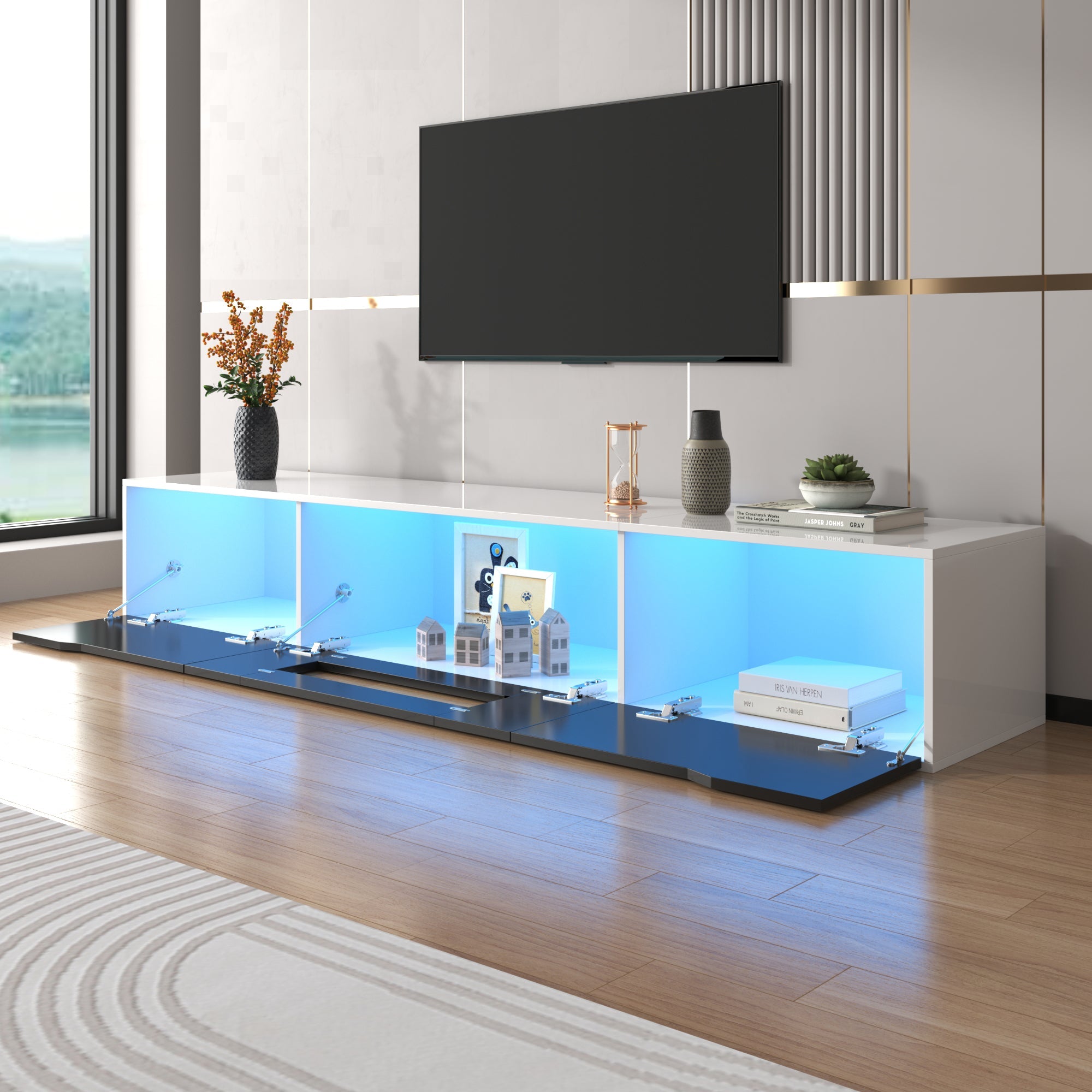Logidon hoogglans TV-meubel wit met kleurwisselende LED 180 x 35 x 30 cm
