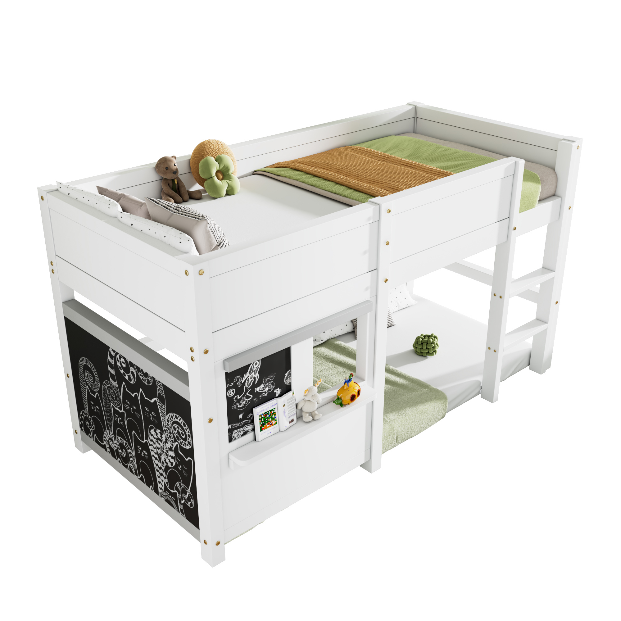 Logidon huisbed 90x200 wit graffiti-ready stapelbed met plank