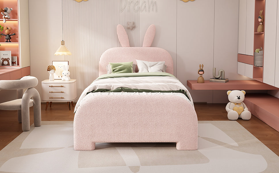 Logidon 90x200 Pink Flat Bed With Cartoon Rabbit Shape