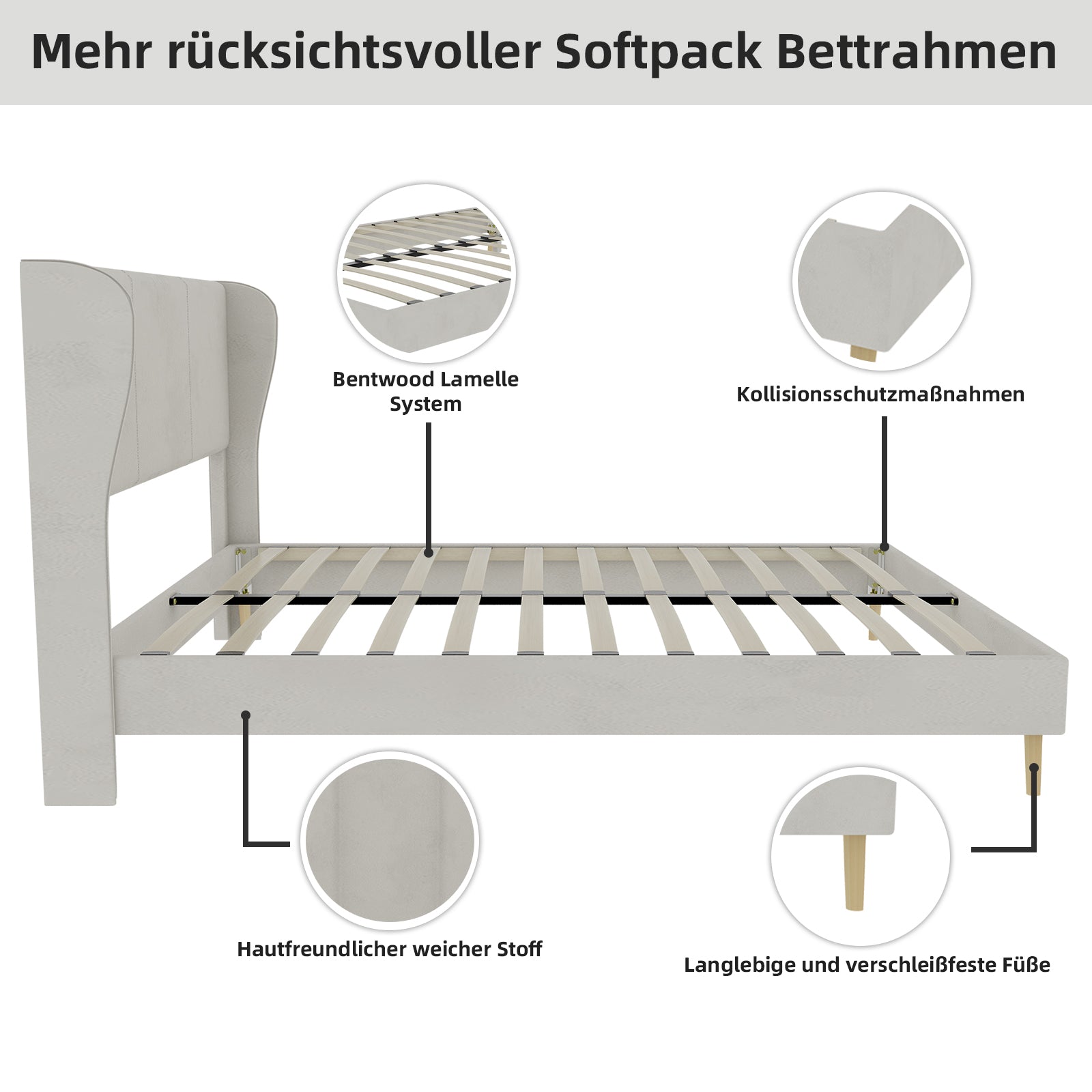 Logidon modern gestoffeerd bed 160x200 beige gevoerd hoofdeinde
