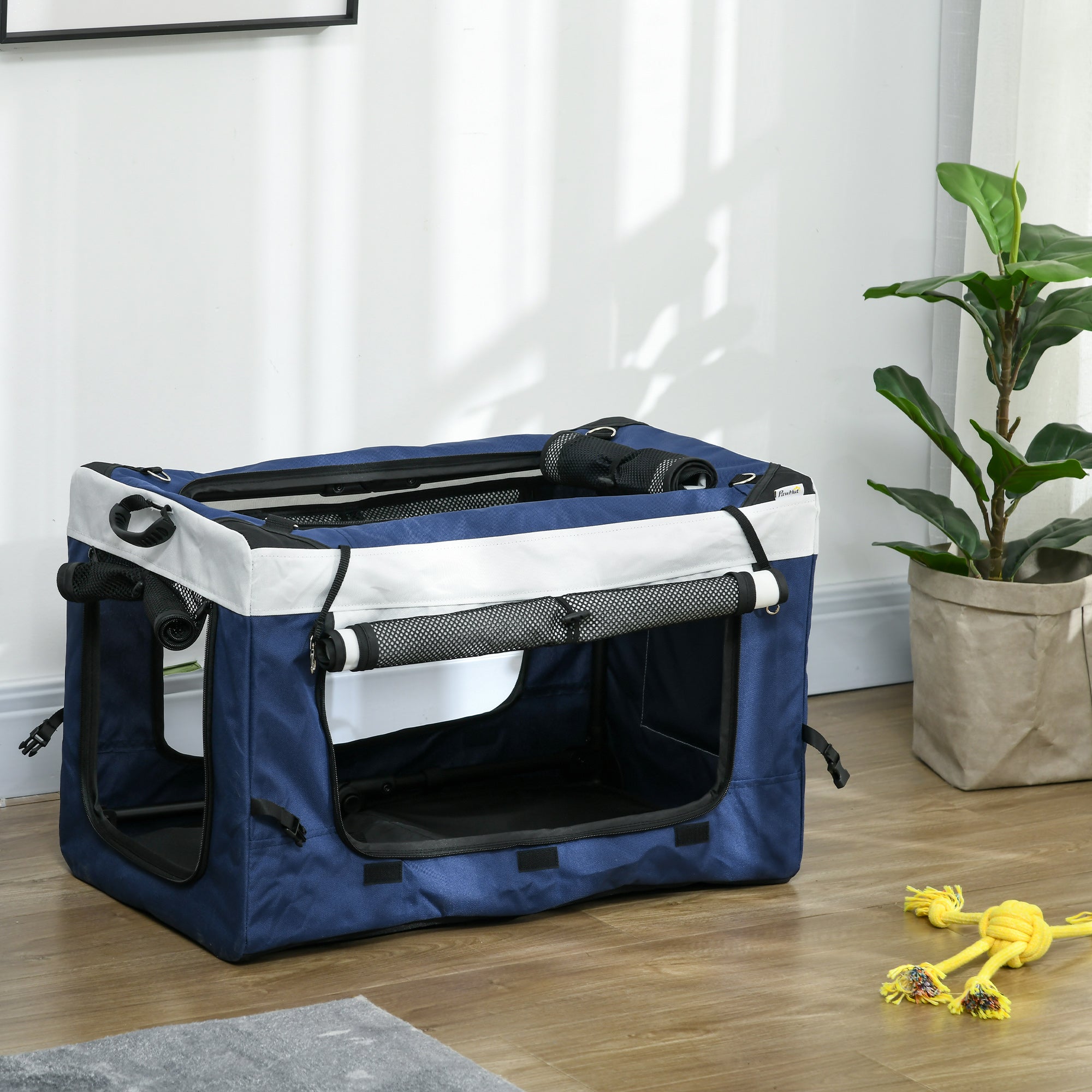 Logidon 2 in 1 hondenbuggy blauw afneembare mand met veiligheidslijnen