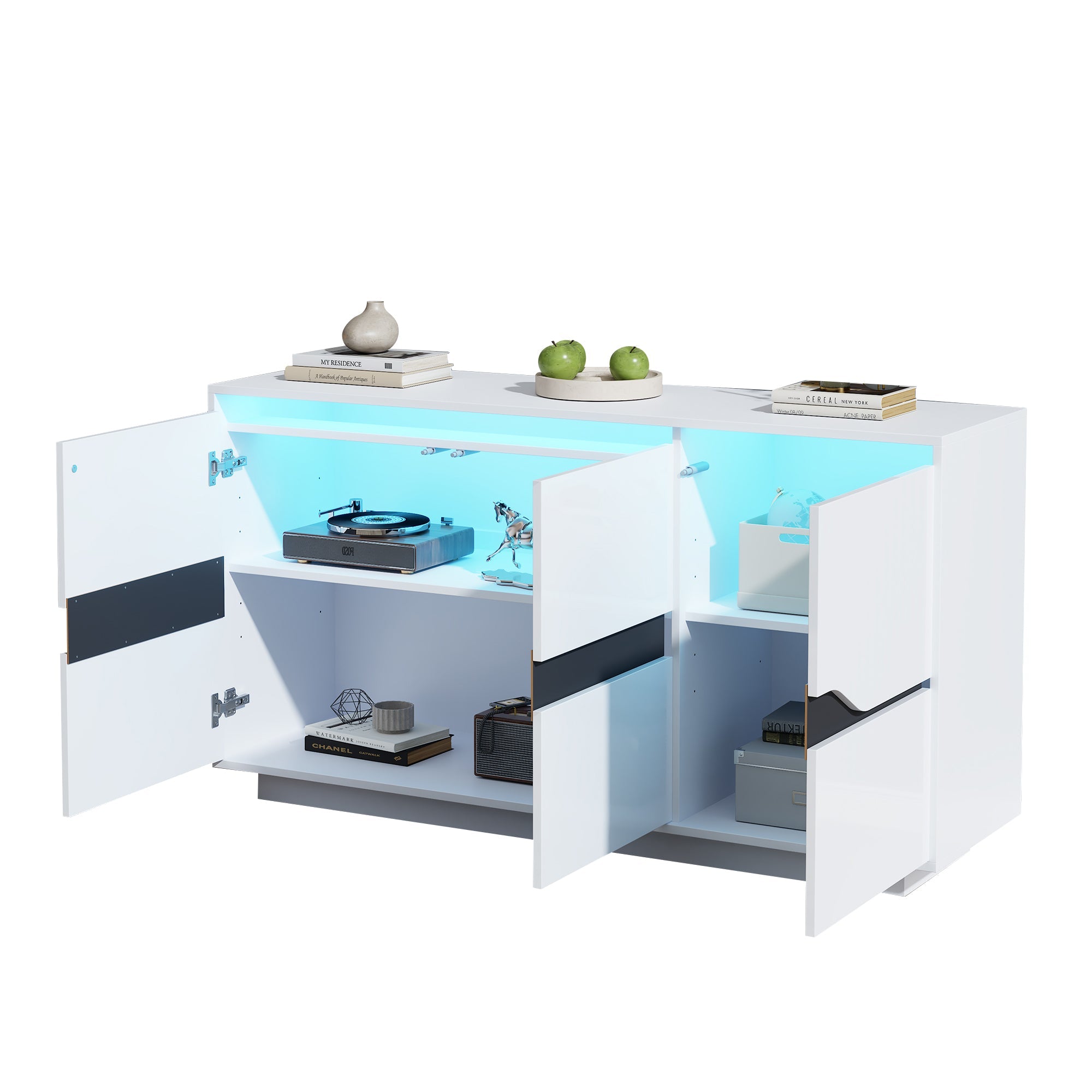 Logidon Sideboard 140x40x76 Cm White Black With 3 Doors LED