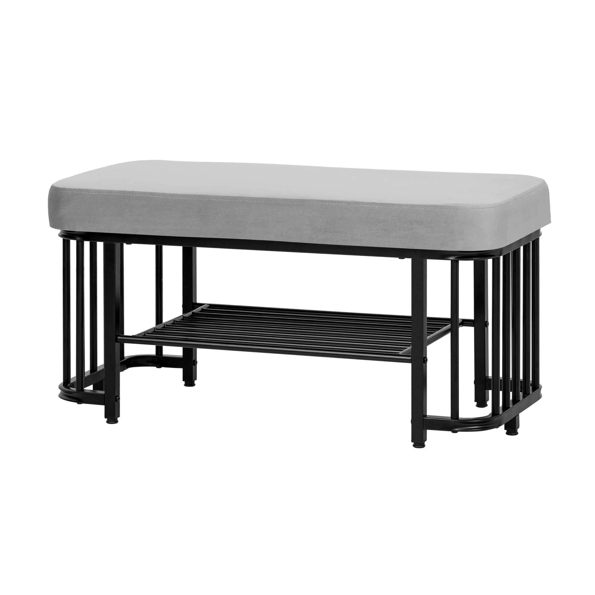 Logidon moderne schoenenbank met fluwelen zitting en grijs metalen frame