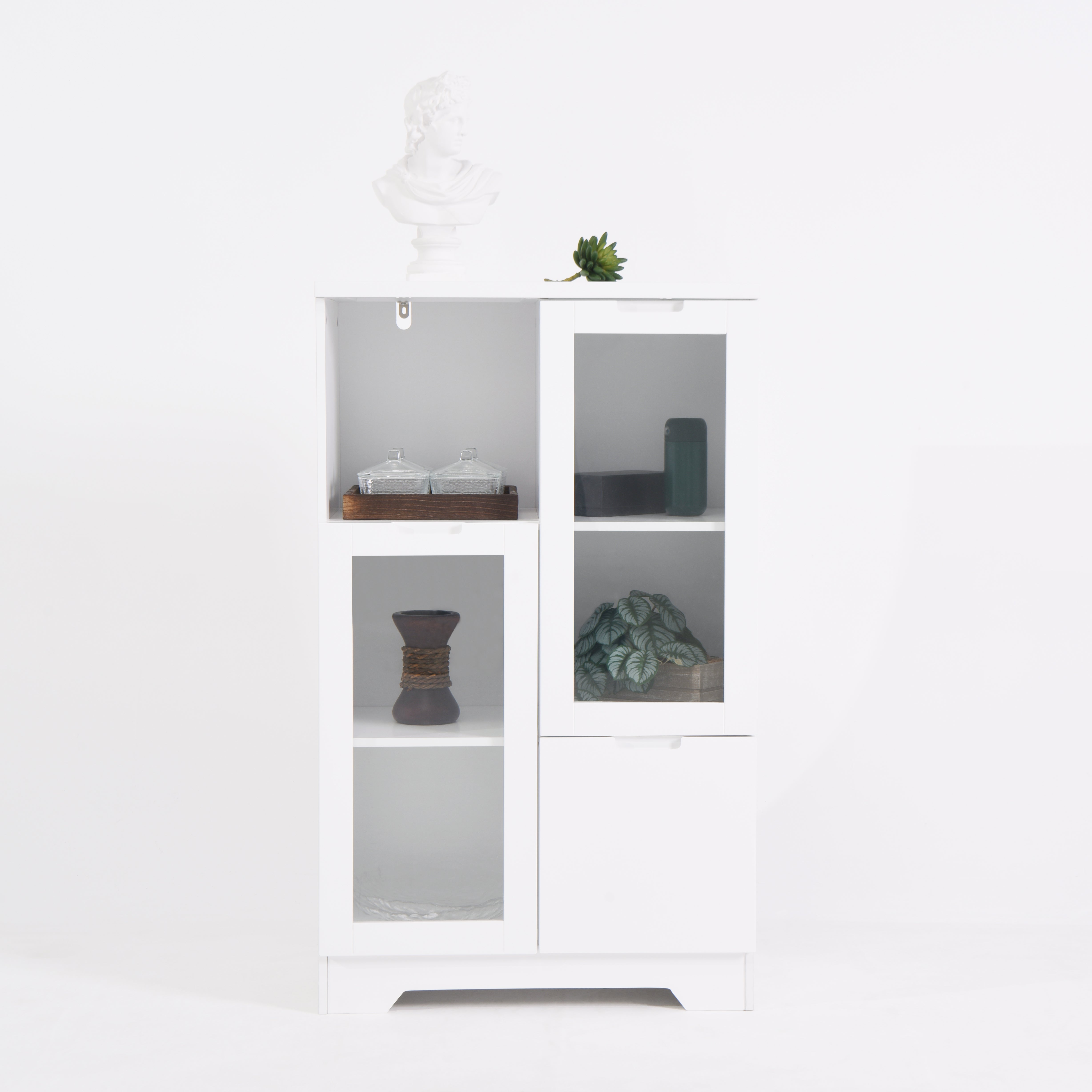 Logidon Witte MDF Kast Met Glazen Deurtjes En Lade 100cm