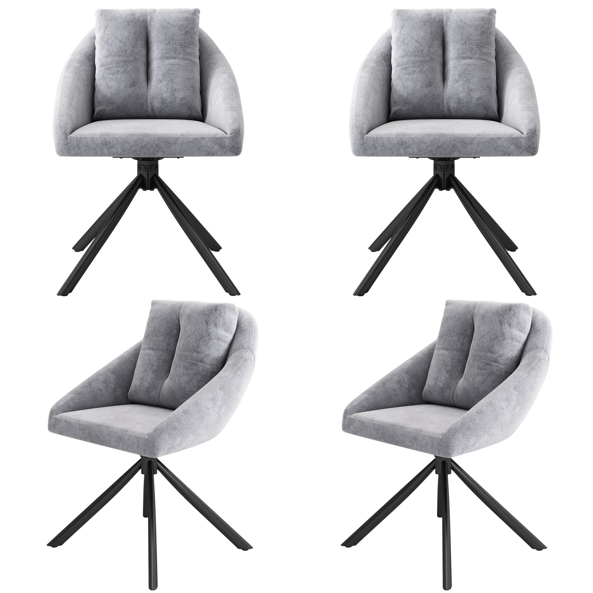 Logidon Modern Gray Velvet Chair Set of Four Swivel Ergonomic Chairs