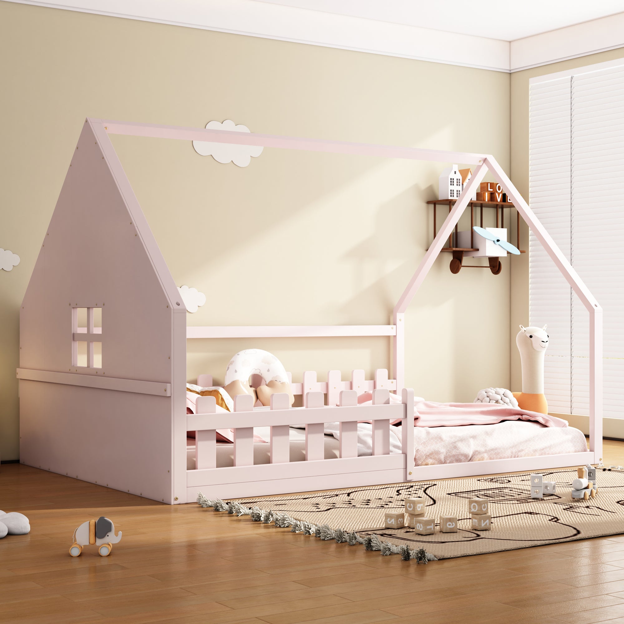 Logidon vlakbed 140x200 cm roze kinderbed met railing