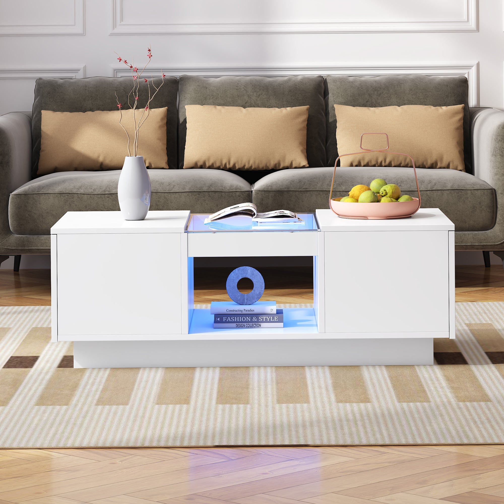Logidon Witte Salontafel 100x50x35,5 cm Met Glazen Paneel LED