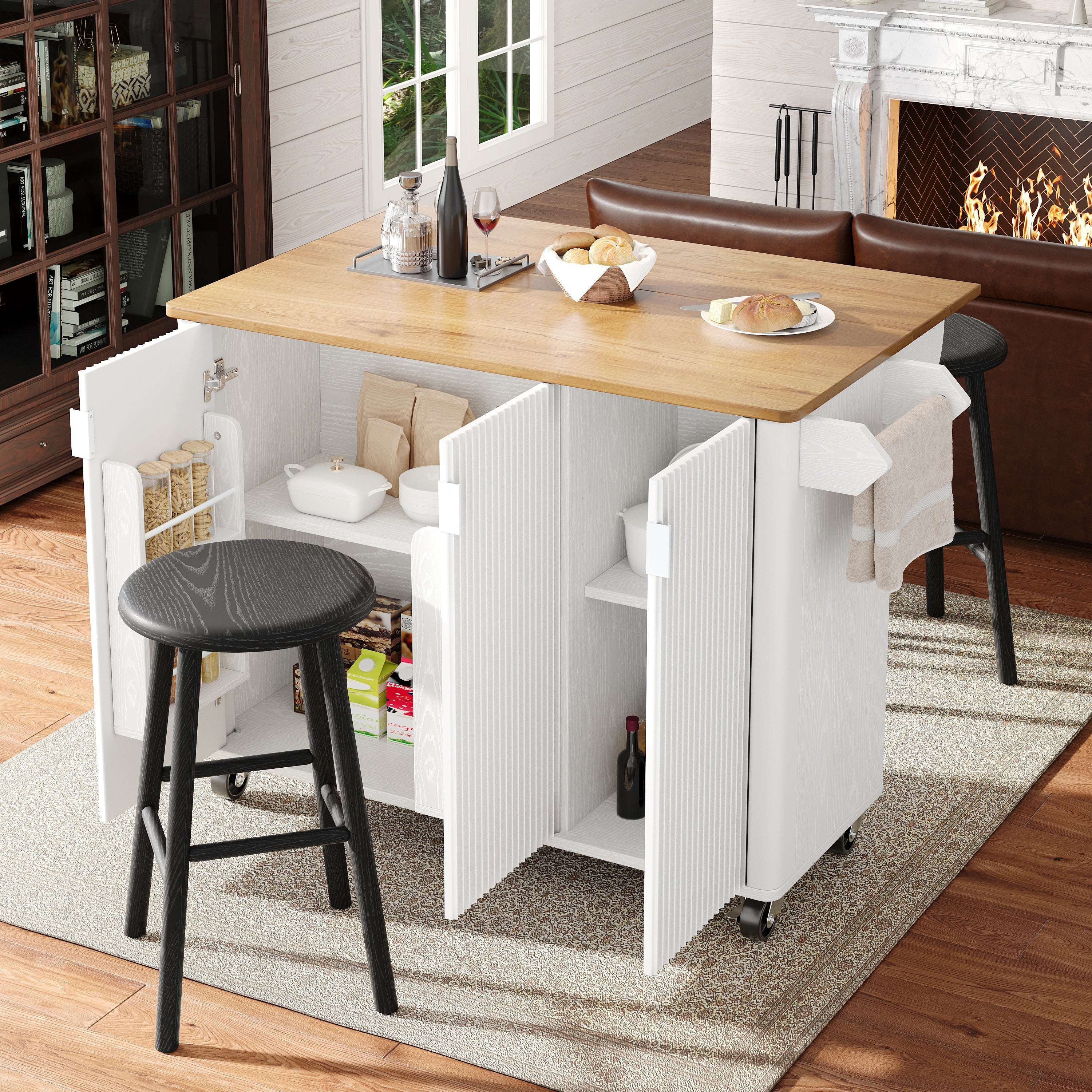 Logidon kitchen island 130x45(75)x92 cm white-black, extendable