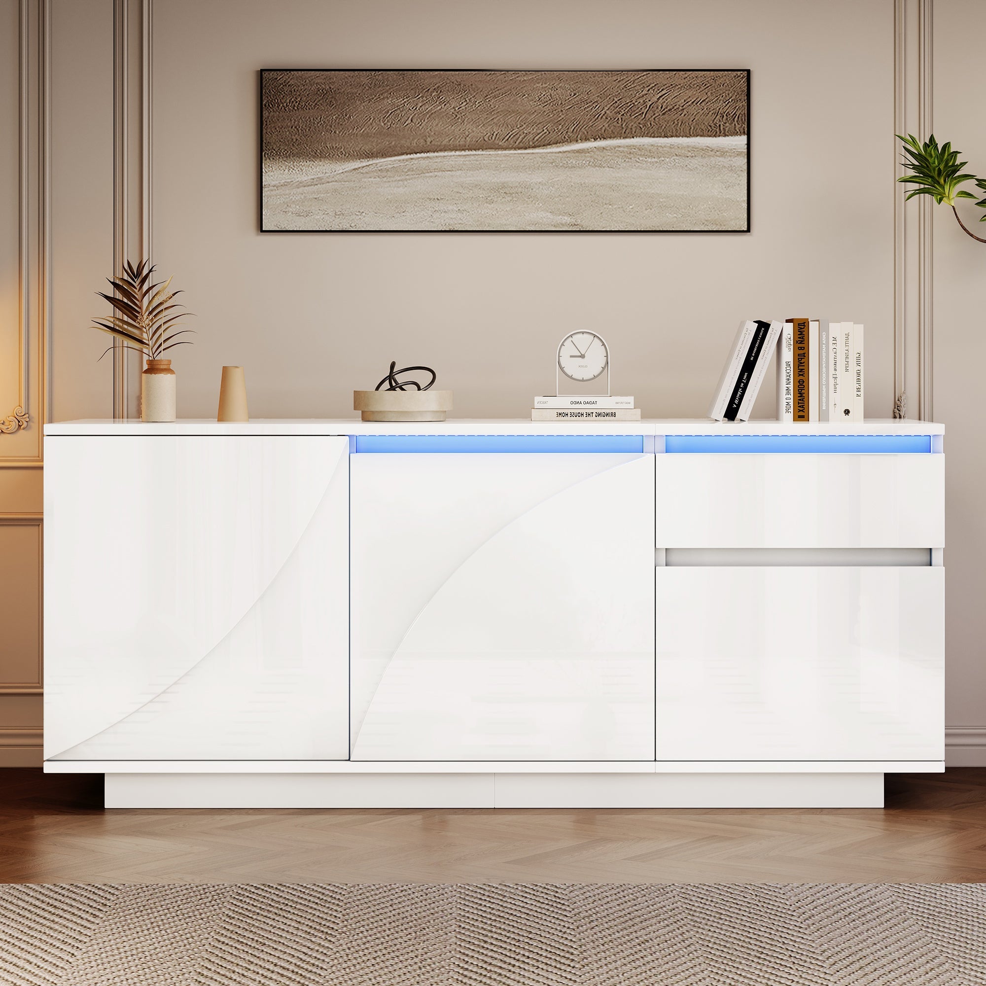 Logidon 140 x 40 x 60 cm hoogglans dressoir wit met LED