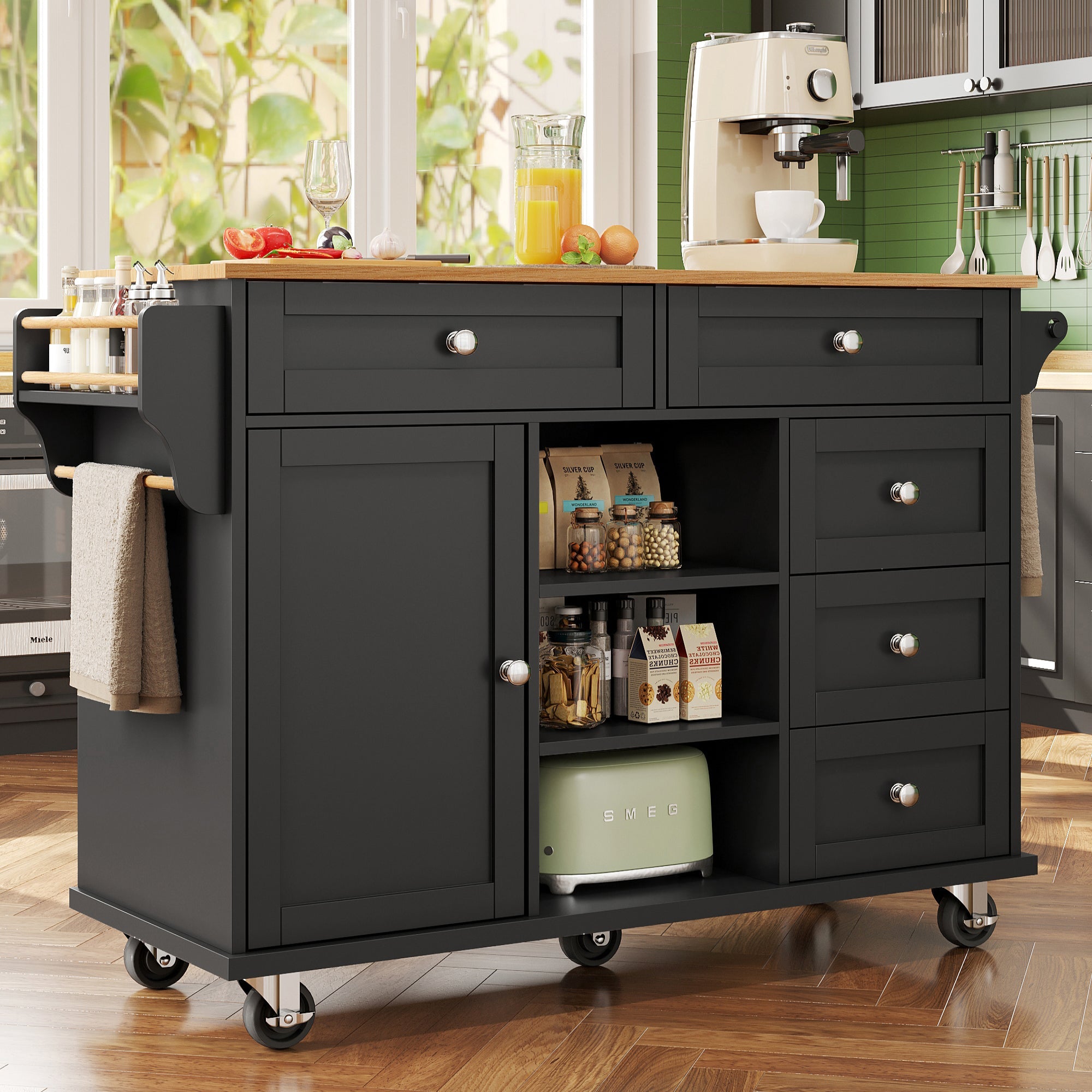 Logidon Restauratiewagen Zwart 134x46x92 cm Mobiel DualUse Design
