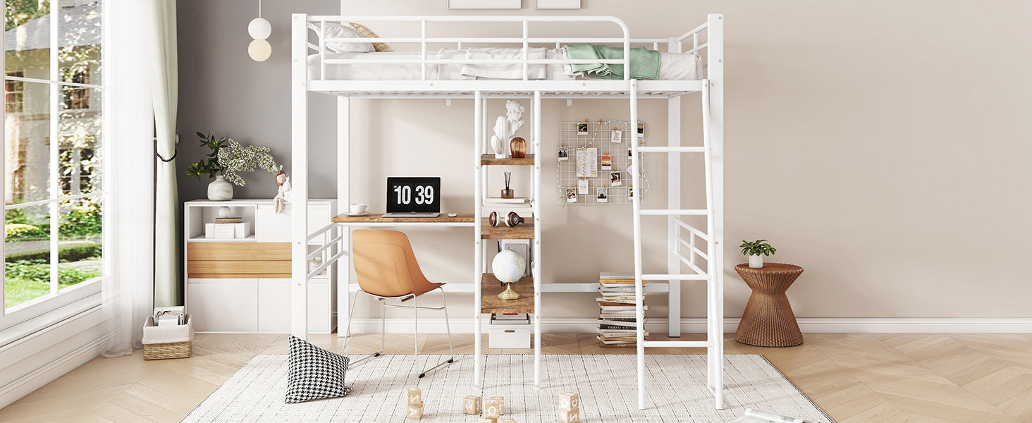 Logidon hoogslaper 90x200 cm wit met bureau en planken