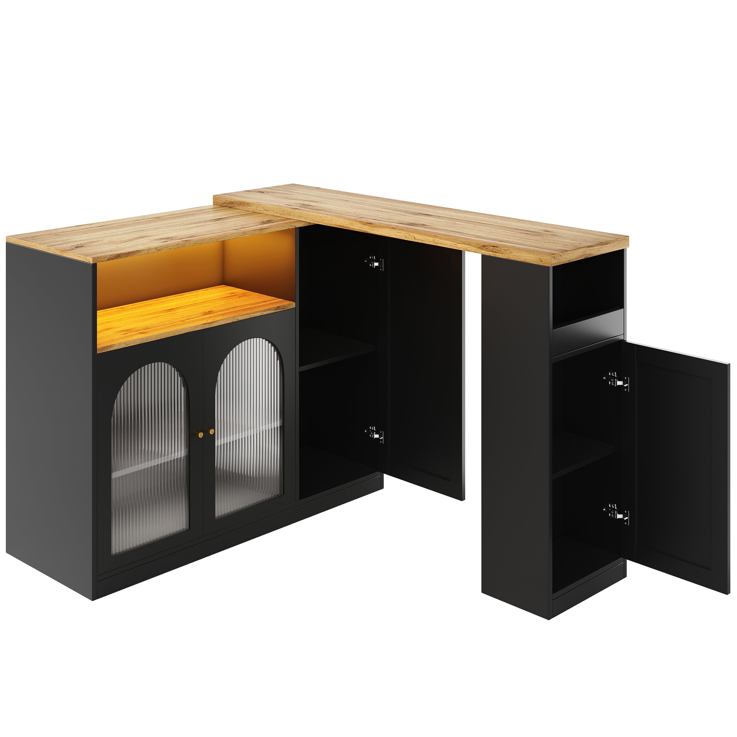 Logidon Draaibare Bartafel Mat Zwart 198x39x97 cm Met LED Glazen Deur